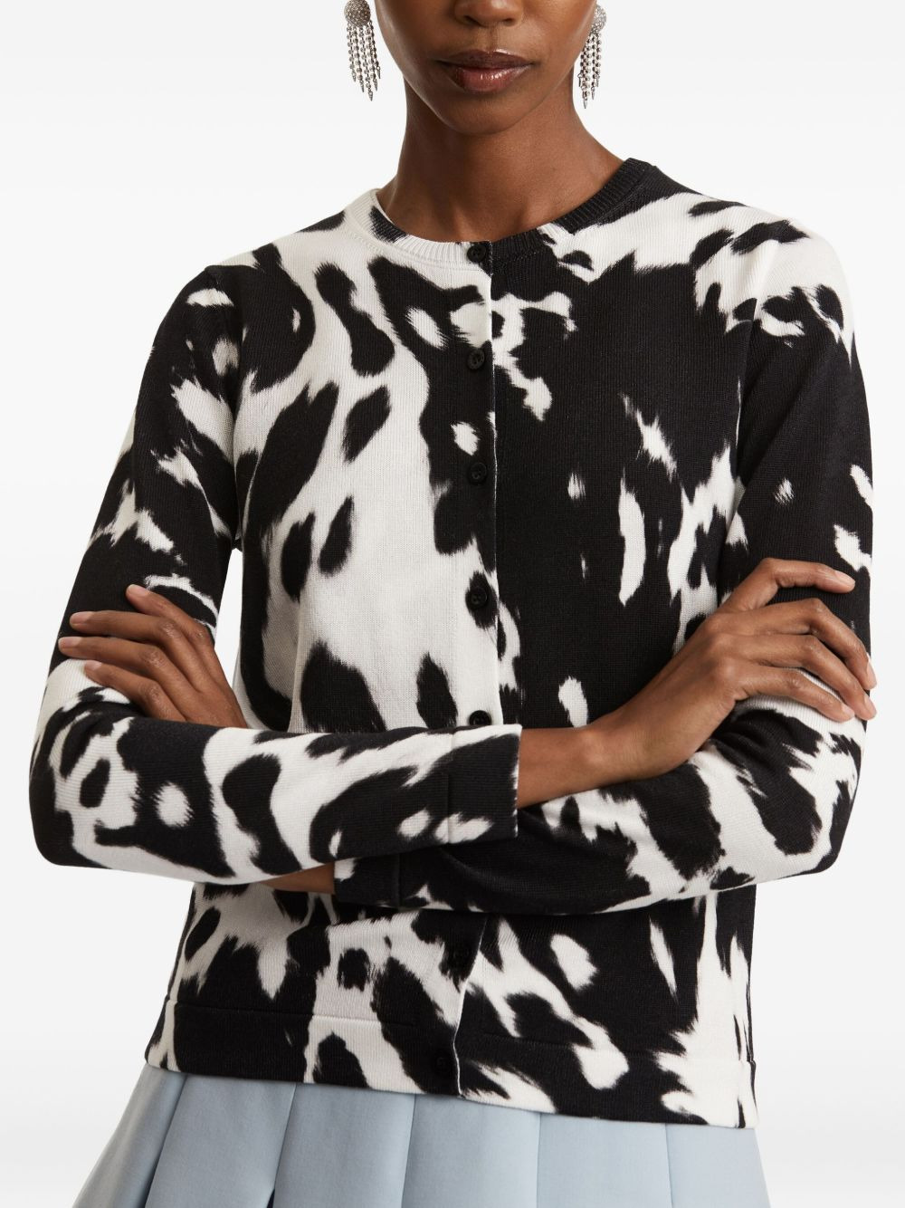 cowhide-print button cardigan - 3