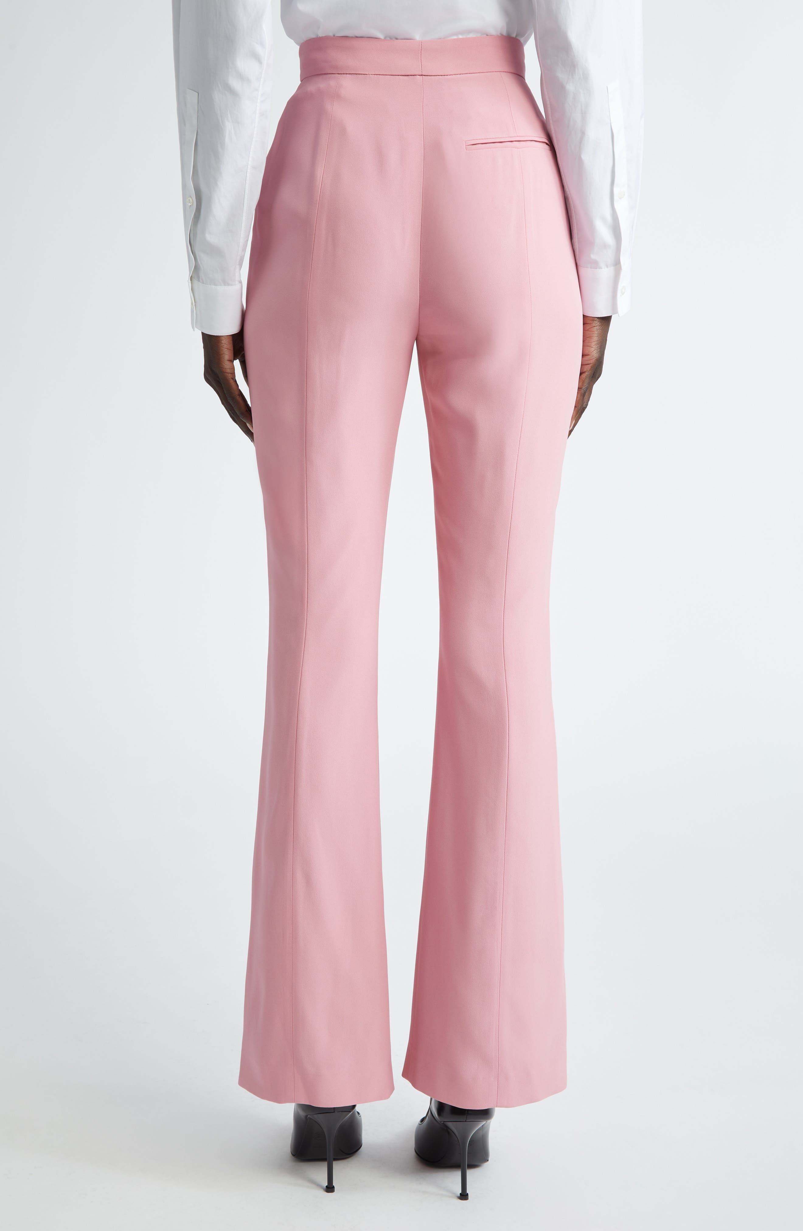 High Waist Leaf Crepe Narrow Bootcut Trousers - 3