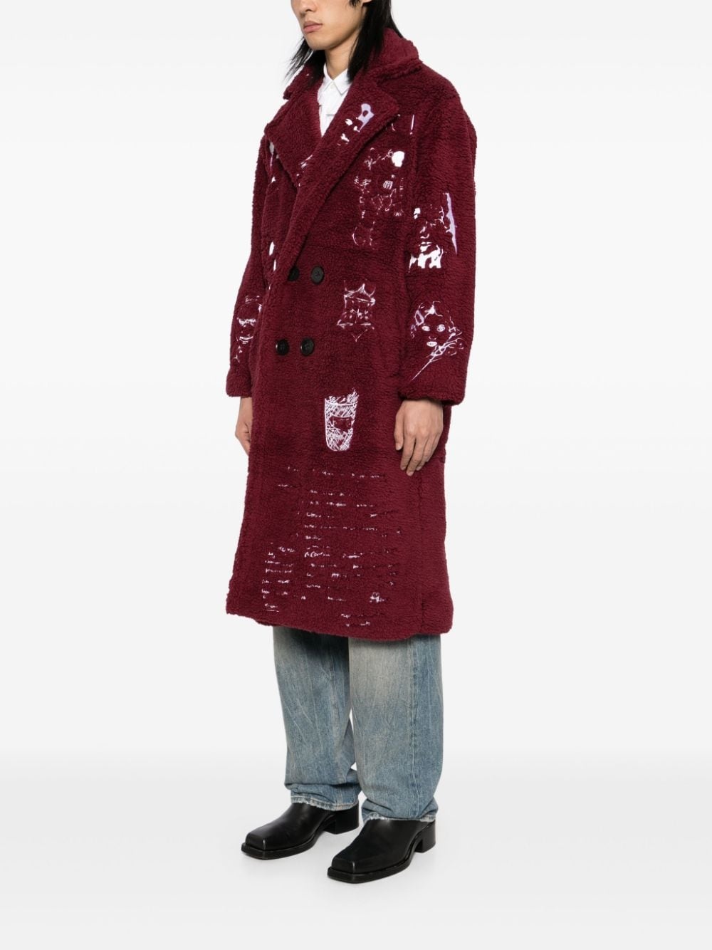 graphic embroidery double-breasted coat - 3