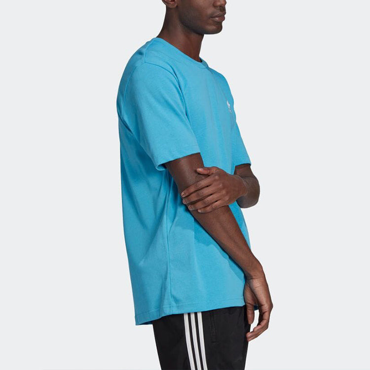 Men's adidas originals Solid Color Logo Round Neck Casual Short Sleeve Blue T-Shirt HE9567 - 4
