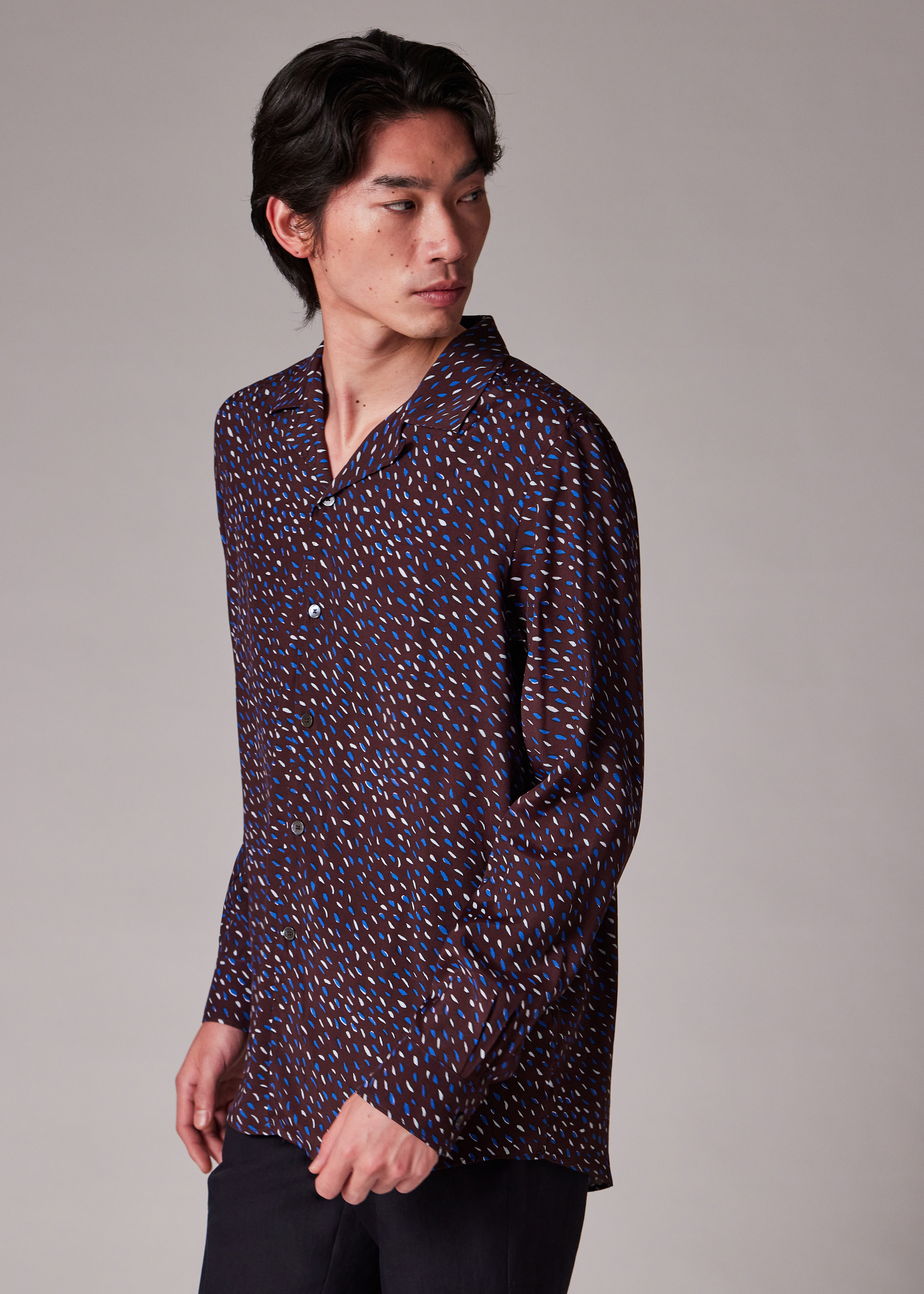 Burgundy 'Screen Dance' Print Viscose Shirt - 7