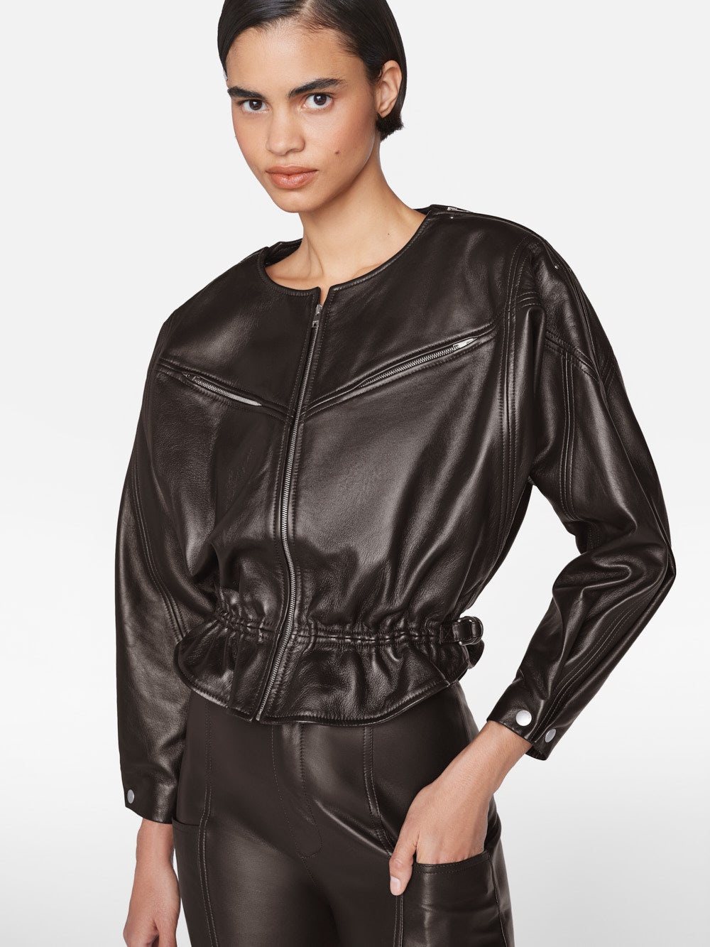 Slouchy Zip Up Jacket in Espresso - 7