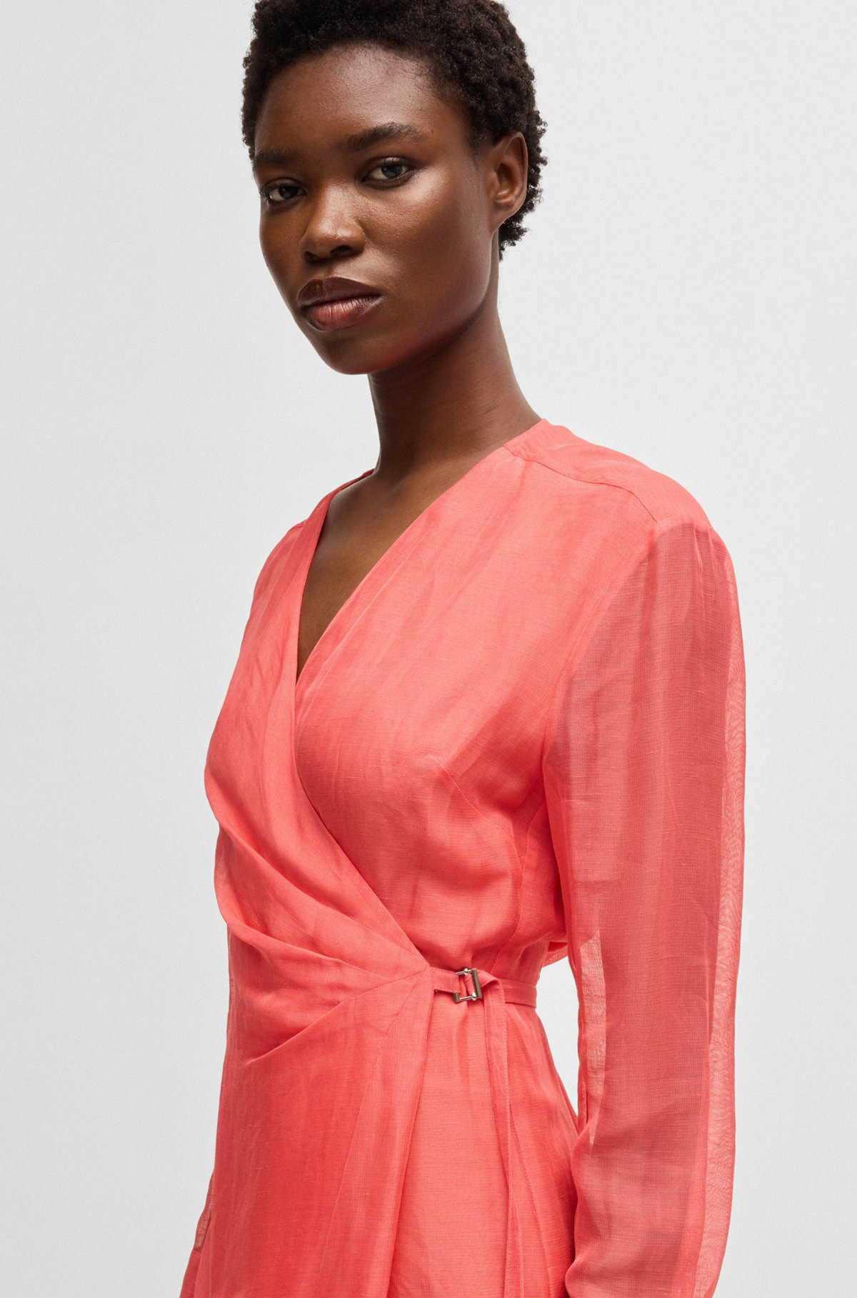 WRAP DRESS WITH SHEER DETAILING - 5