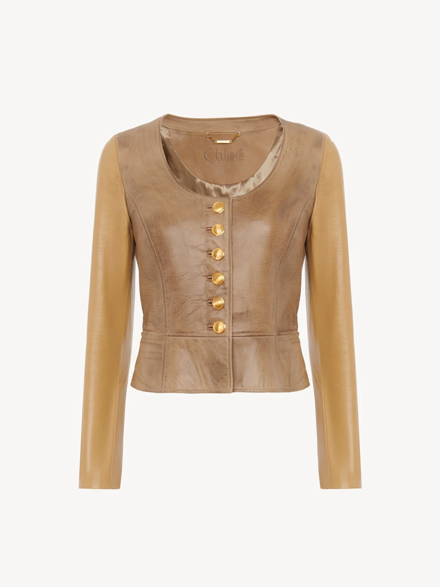 SCOOP-NECK CINCHED JACKET IN LEATHER - 1
