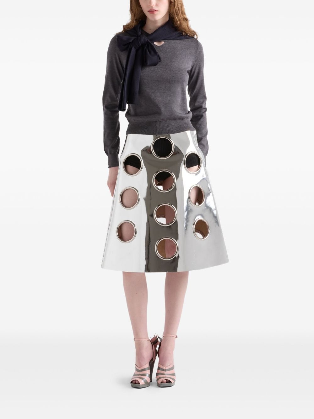 metallic-effect leather midi skirt - 2