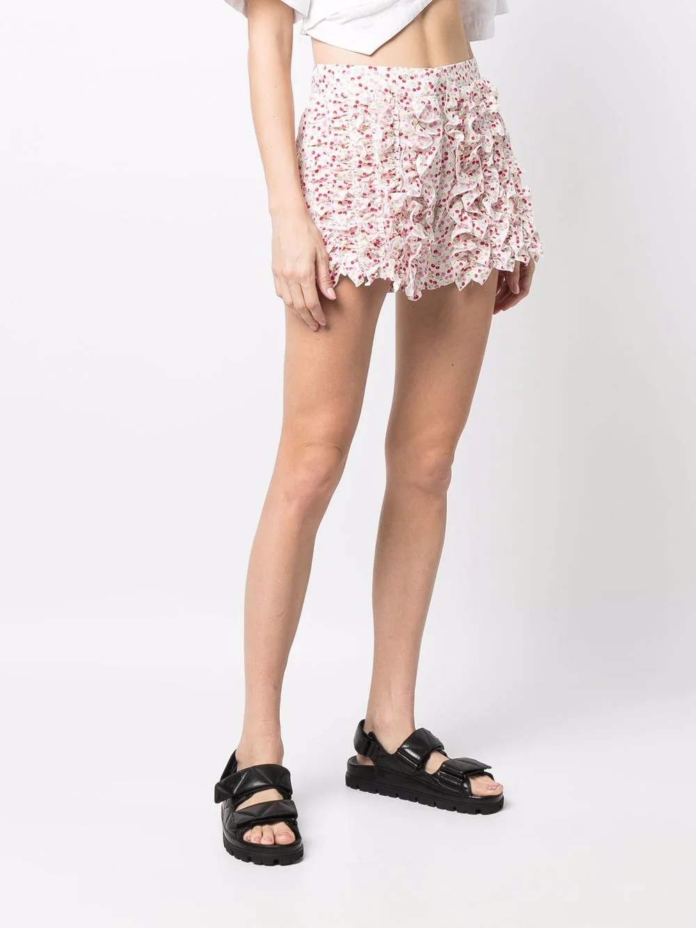 cherry-print ruffled mini shorts - 3