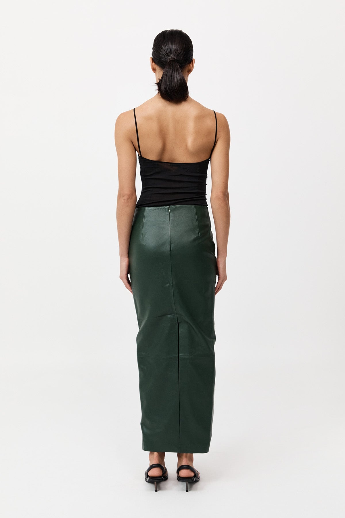 Leather Column Skirt - Deep Green - 5