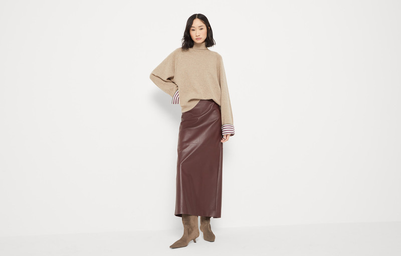Soft nappa leather long column skirt 5
