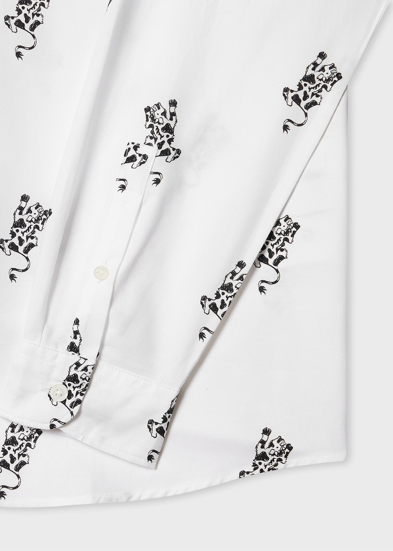 Paul Smith White Regular-Fit Cotton 'Cow' Print Shirt outlook