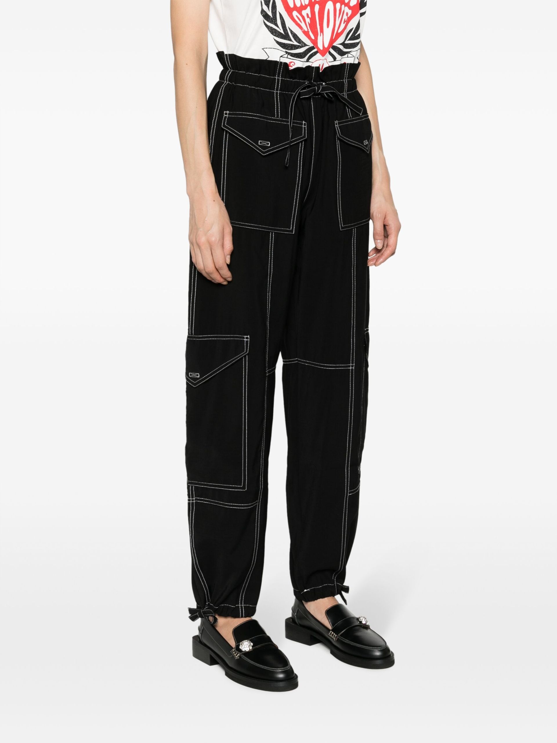 Black Paperbag-Waist Cargo Trousers - 3