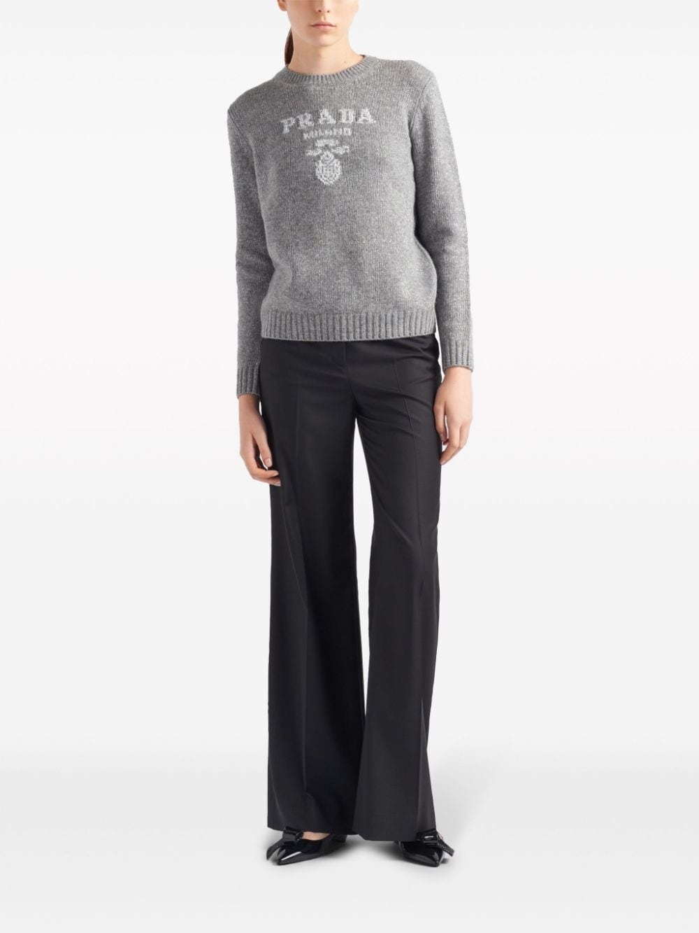 logo-intarsia lamÃ© cashmere jumper - 2