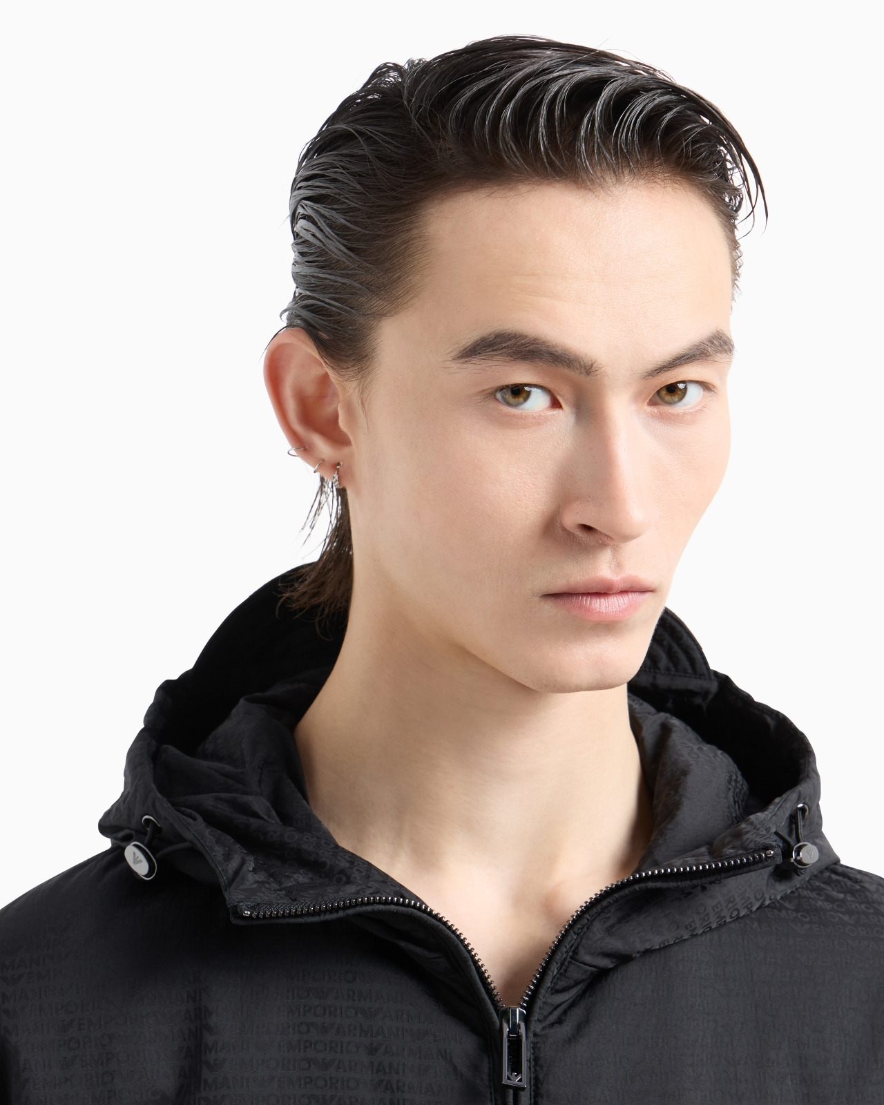 Lightweight nylon, hooded zip-up blouson with all-over jacquard lettering - 5