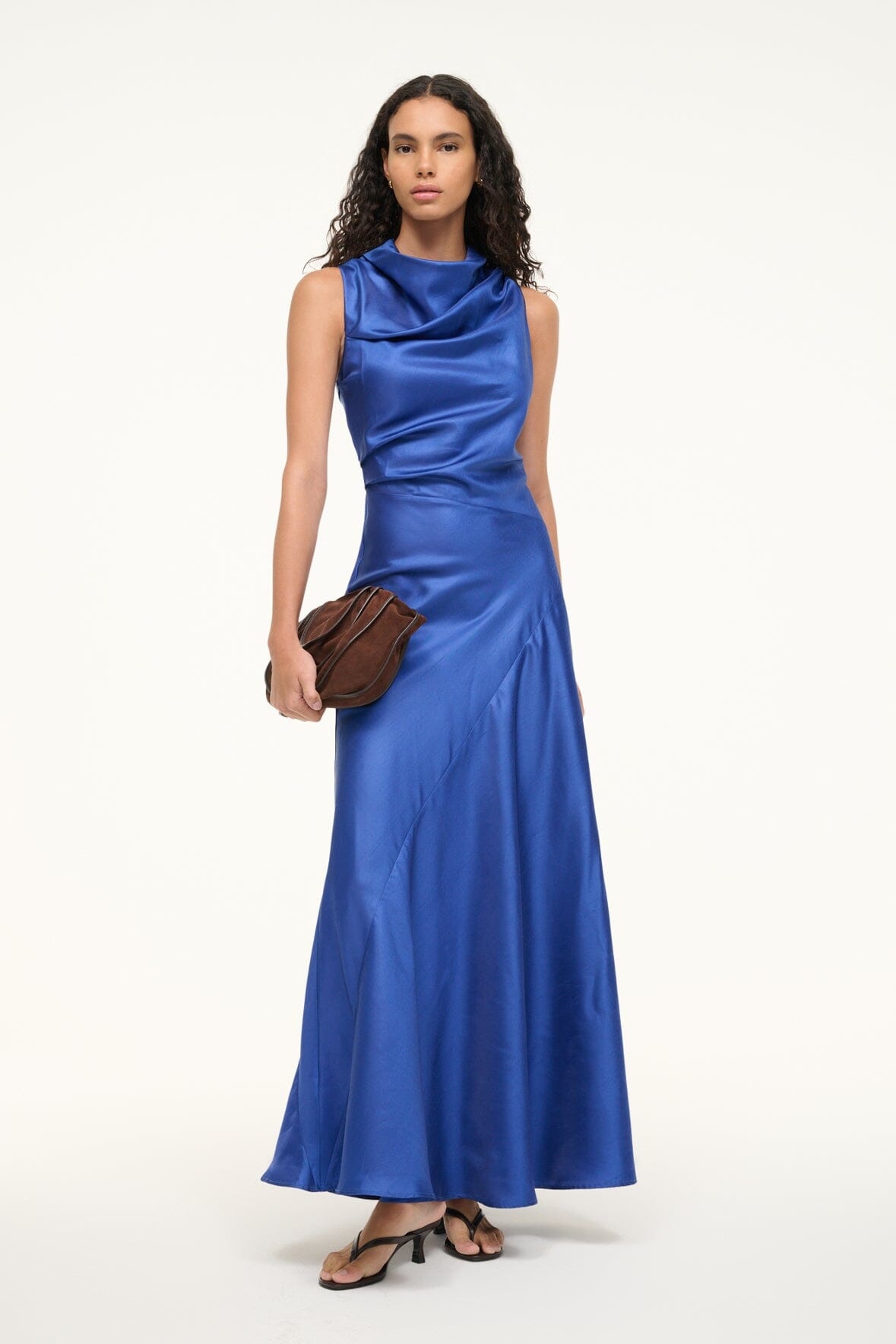 STAUD FRIDA SILK DRESS DEEP SEA - 4