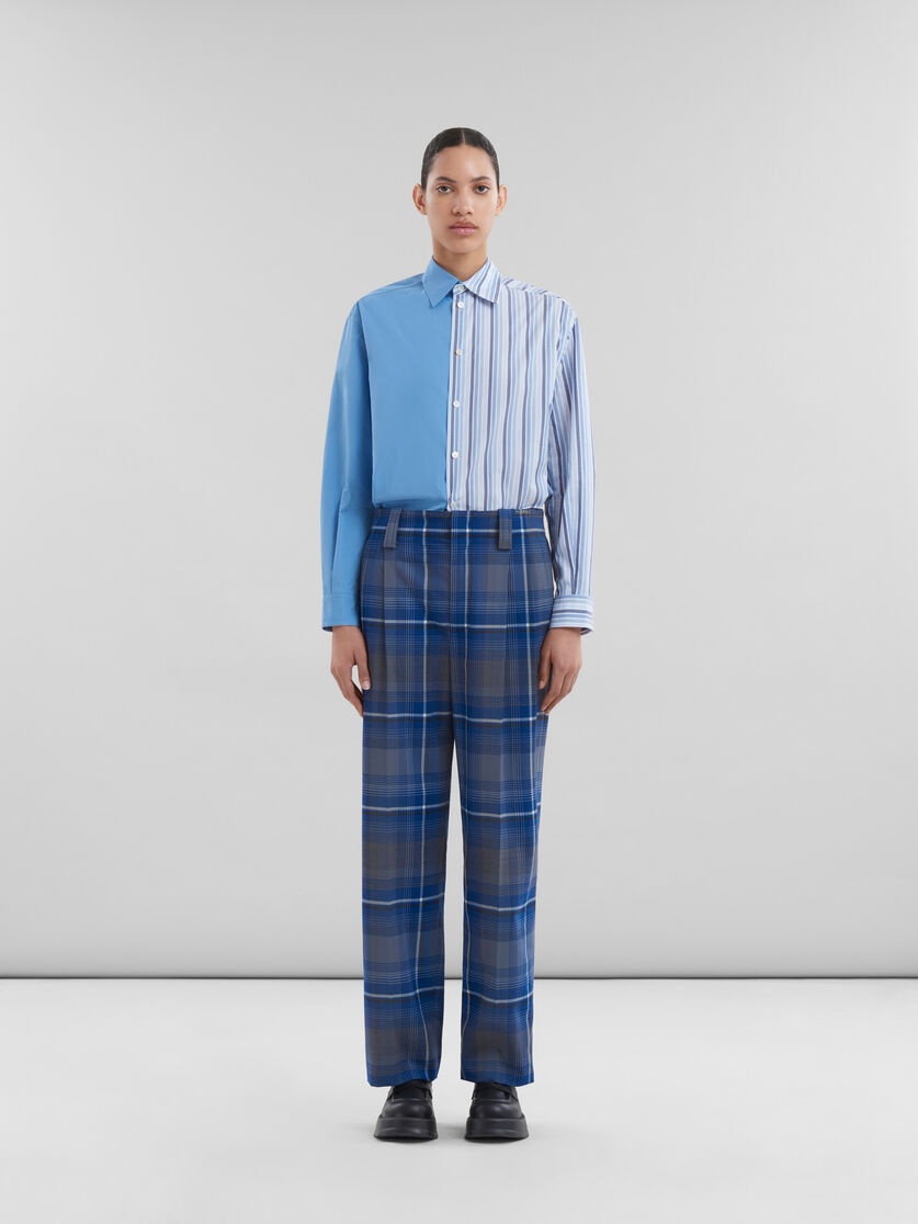 BLUE CHECKED VIRGIN WOOL PLEATED TROUSERS - 2