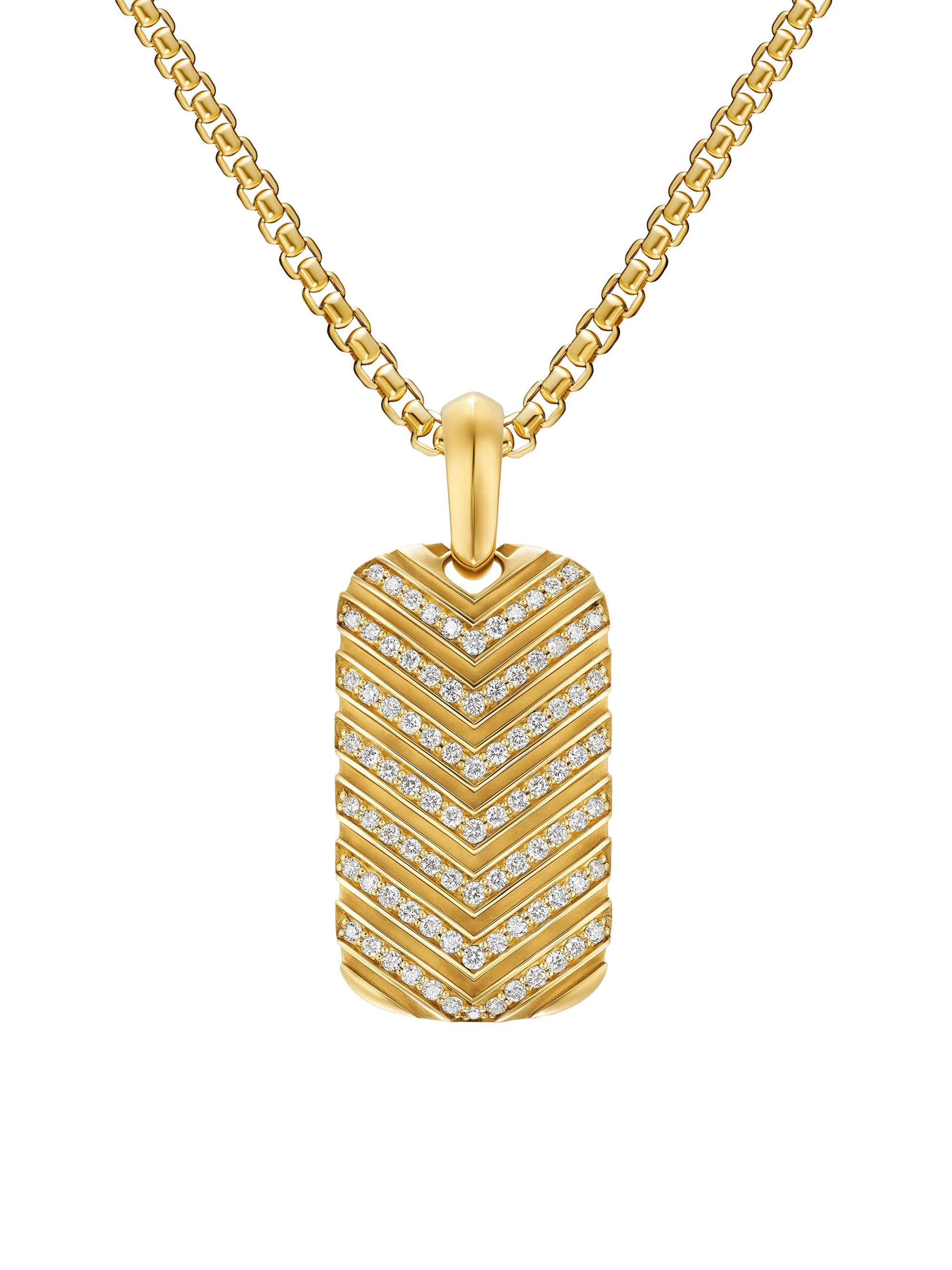 Men's Chevron Tag in 18K Yellow Gold - Diamond - 1