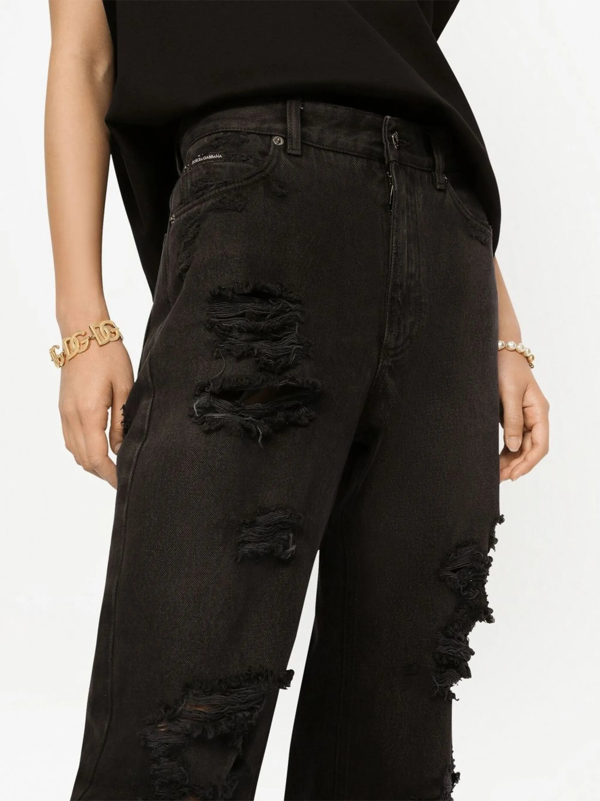 distressed flared jeans - 5