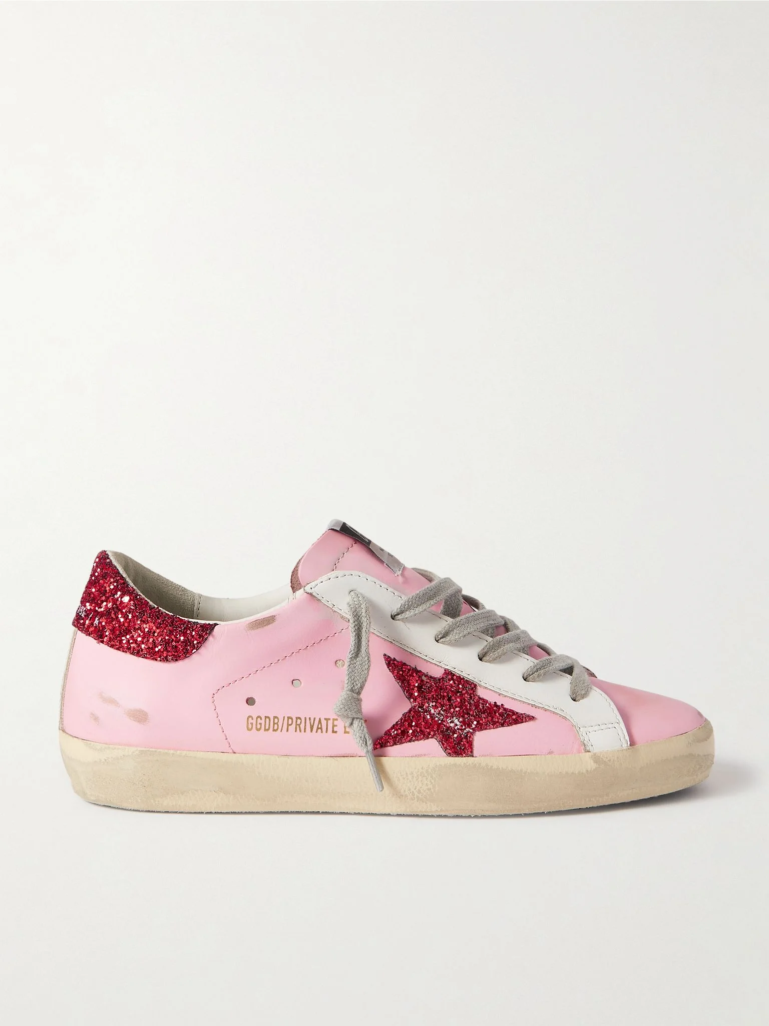 Superstar glittered distressed leather sneakers Pink - 1