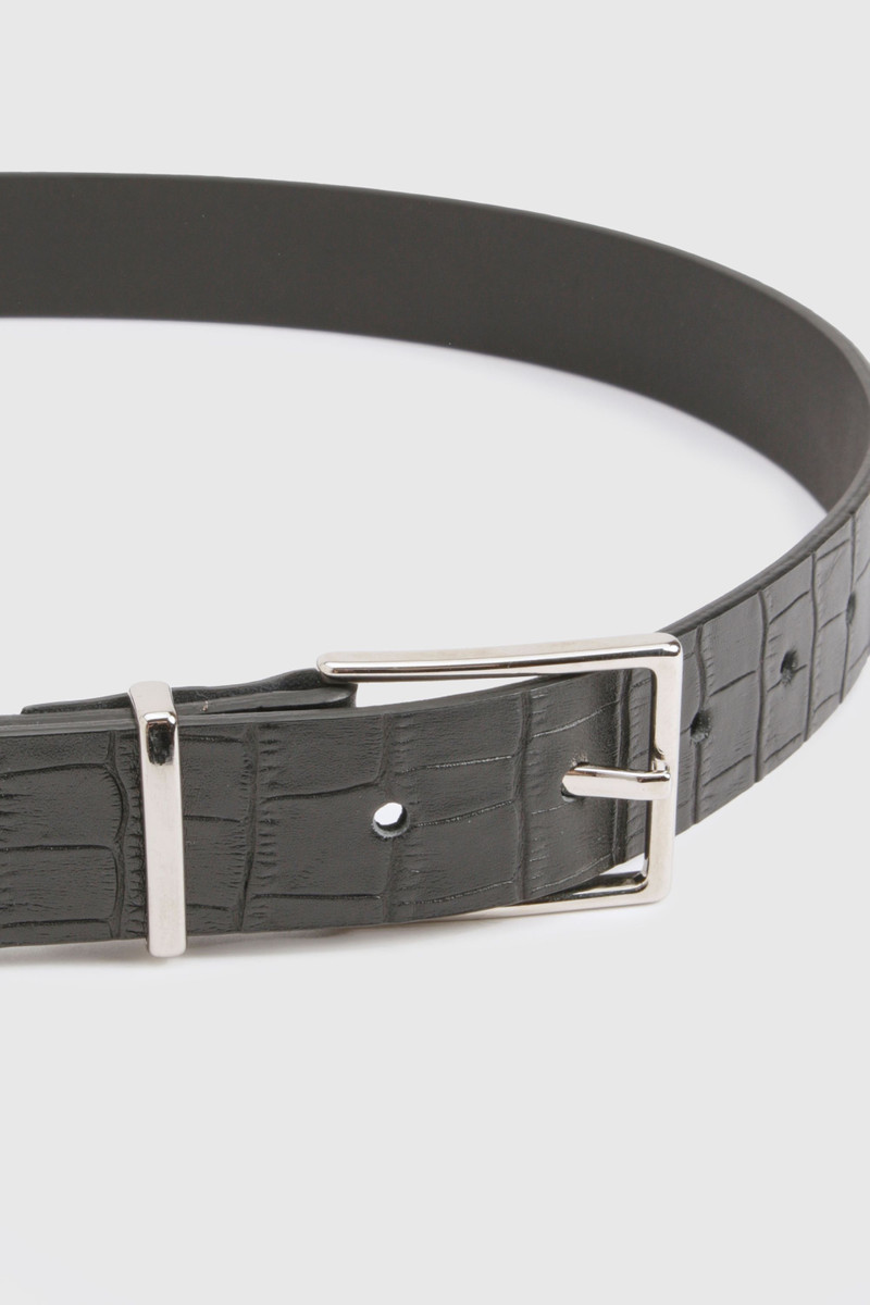 Croc Effect Leather Square Buckle Belt 4