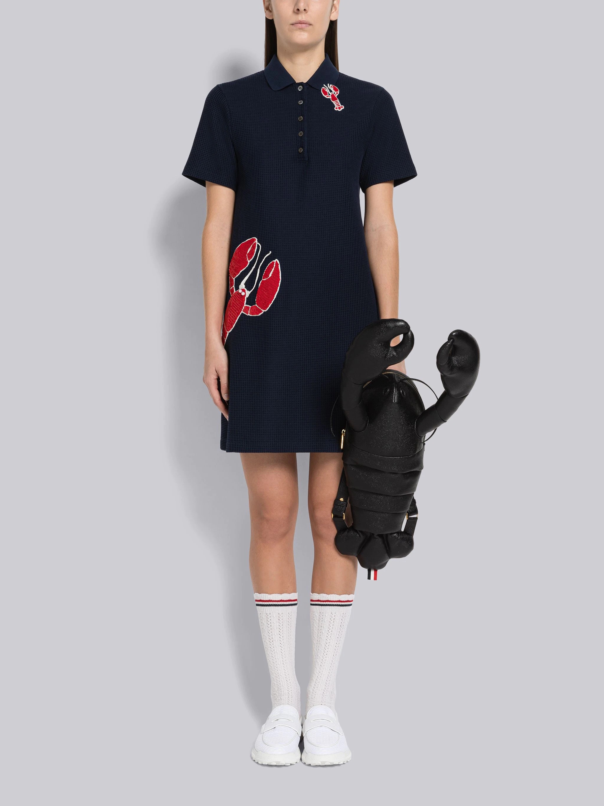 Textured Check Sequin Lobster Short Sleeve Polo Dress - 4
