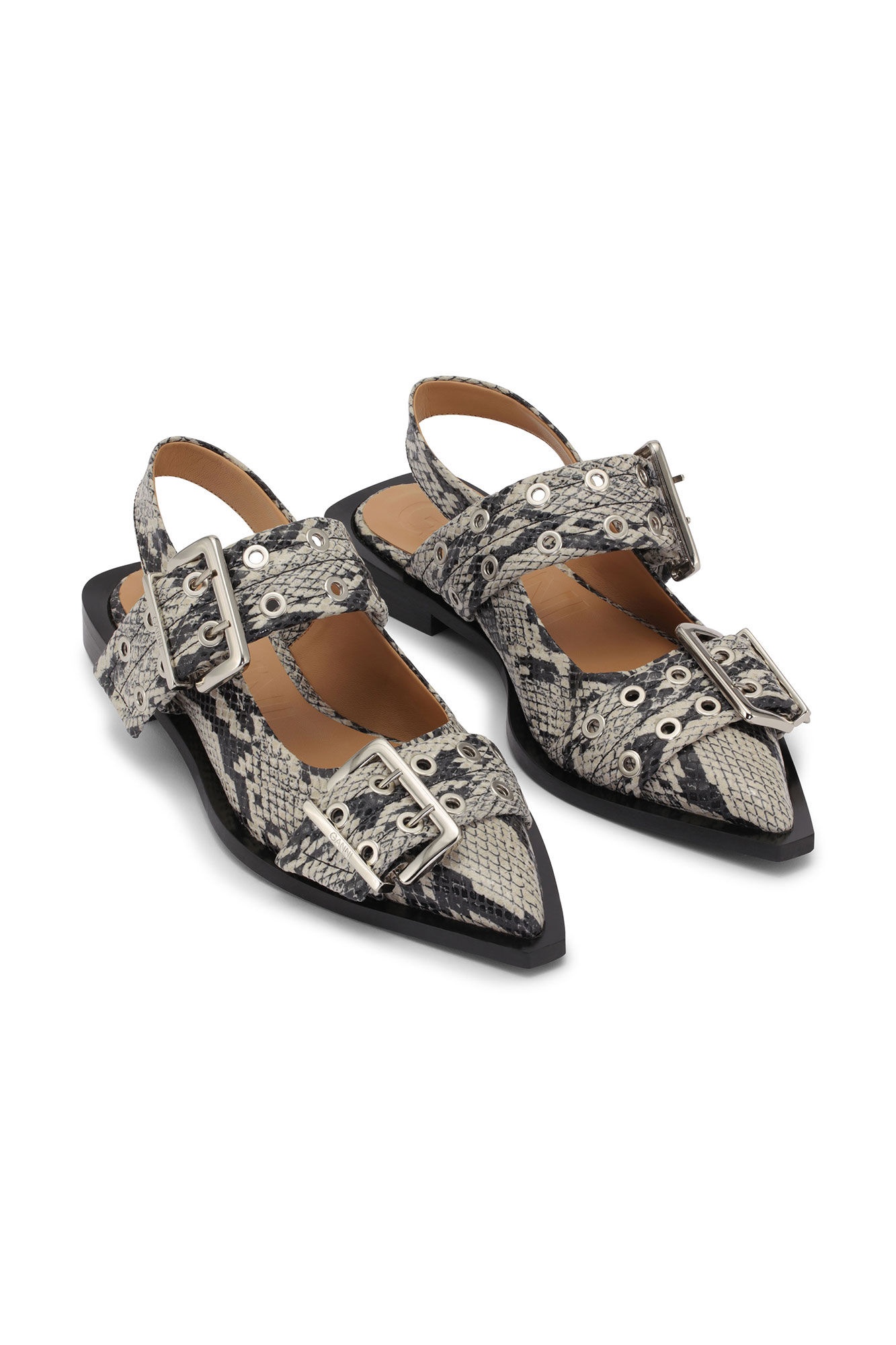 SNAKE PRINTED CHUNKY BUCKLE BALLERINAS - 3