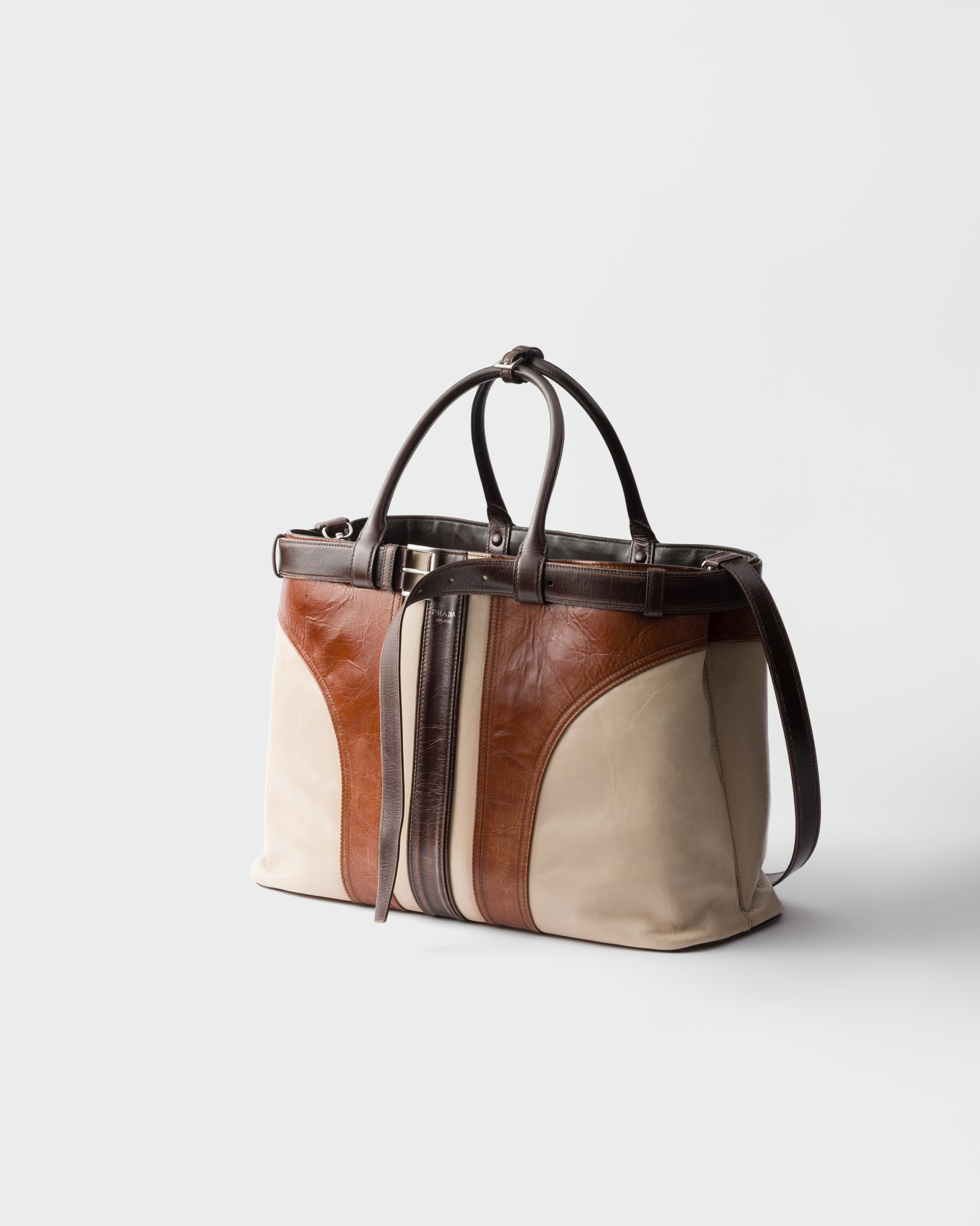 Prada Buckle antiqued leather bag with belt - 2