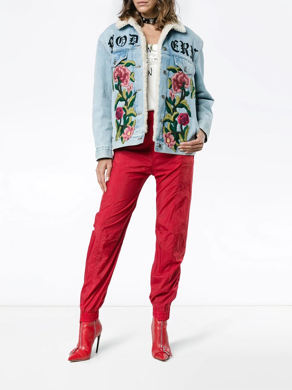 embroidered shearling denim jacket - 2