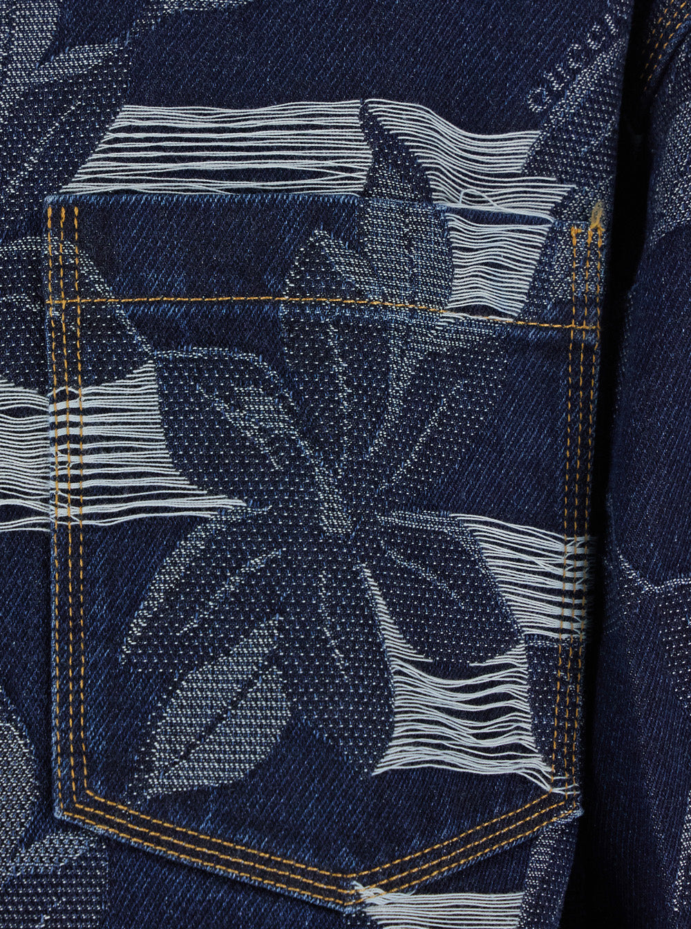 Gucci Men Blue Jacket With All-Over Floral Motif And Ripped Details In Denim Man - 3