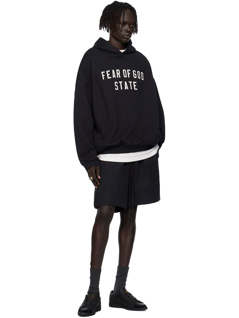 ESSENTIALS Black Oxford Soccer Shorts outlook