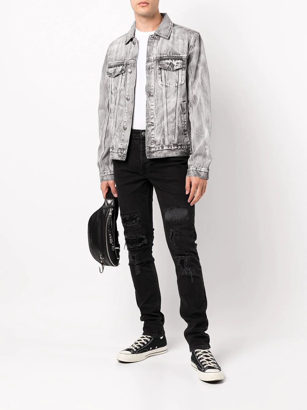 bleached-effect denim jacket - 2