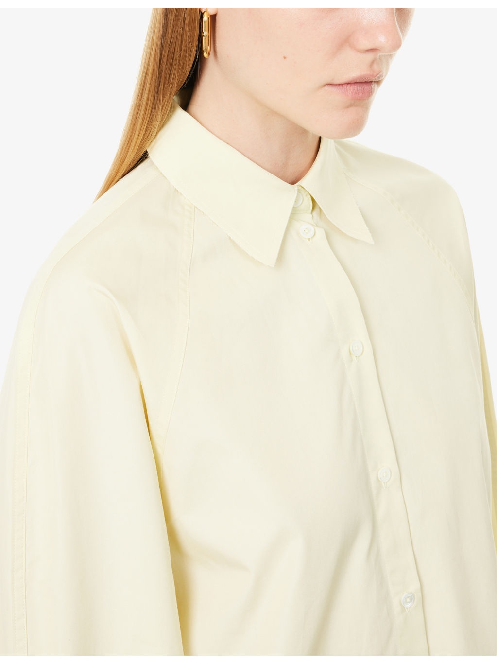 Raglan-Sleeve Raw-Edge Cuff Cotton Shirt - 5