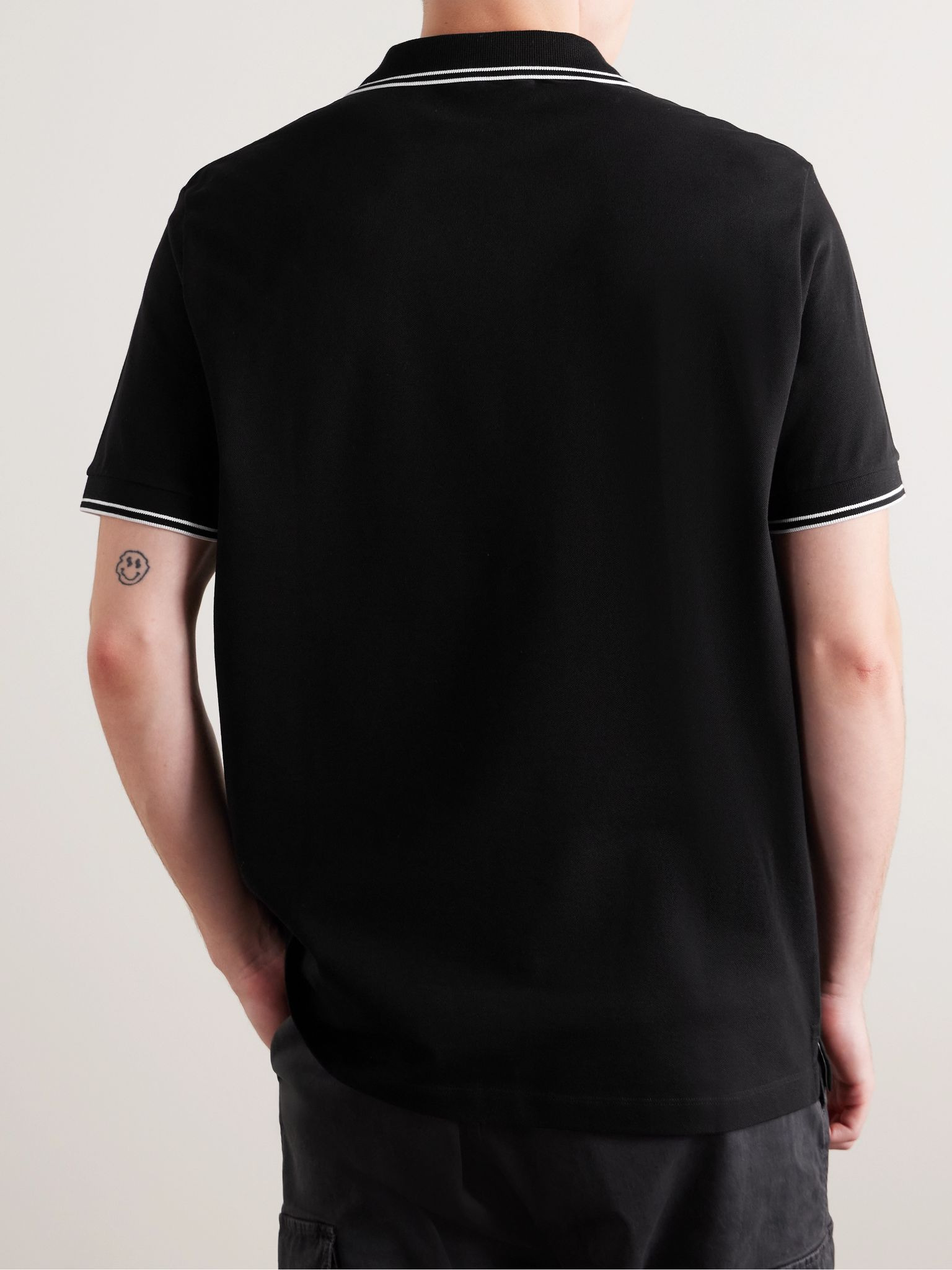 Logo-Appliquéd Stretch-Cotton Piqué Polo Shirt Black - 3