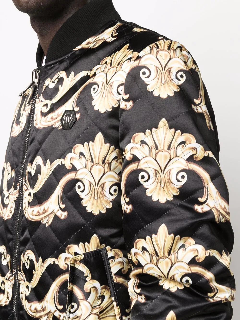 Gothic-print quilted bomber jacket - 5