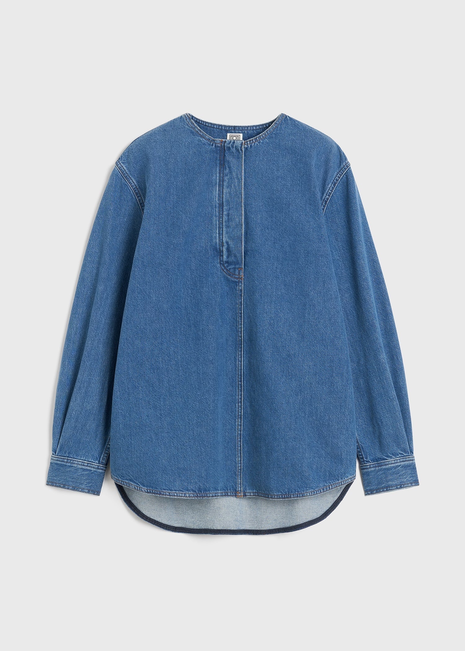 Collarless denim shirt vibrant blue - 1