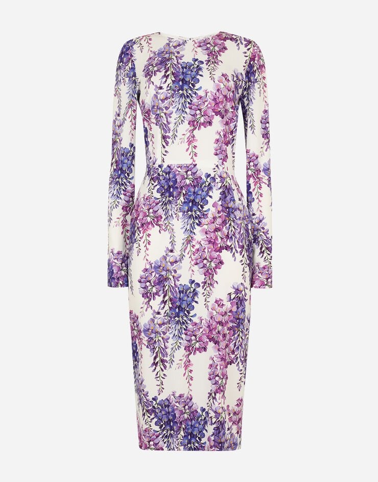 Wisteria-print calf-length cady dress - 3