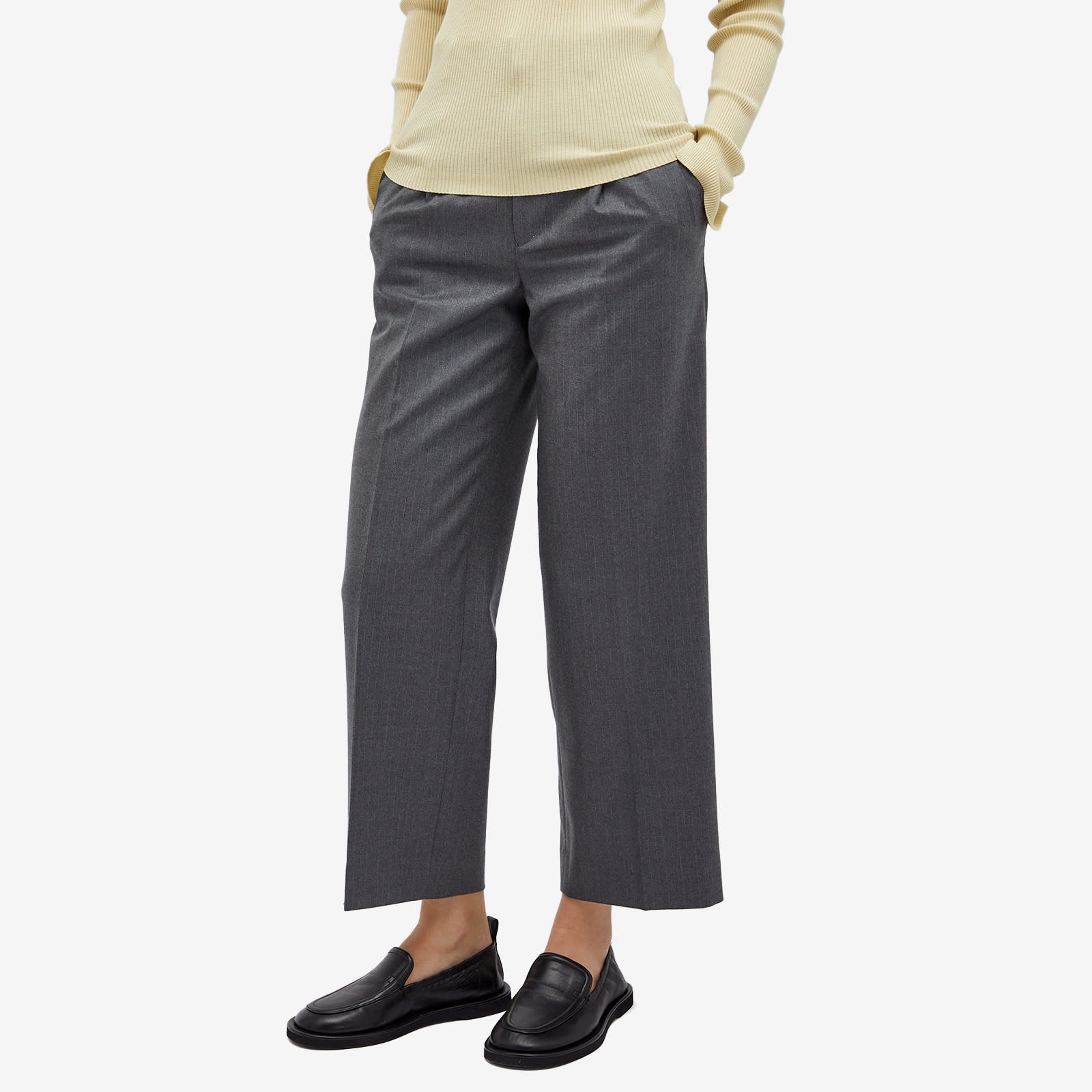 Auralee Wool Fulling Flannel Stripe Slacks in Dark Navy