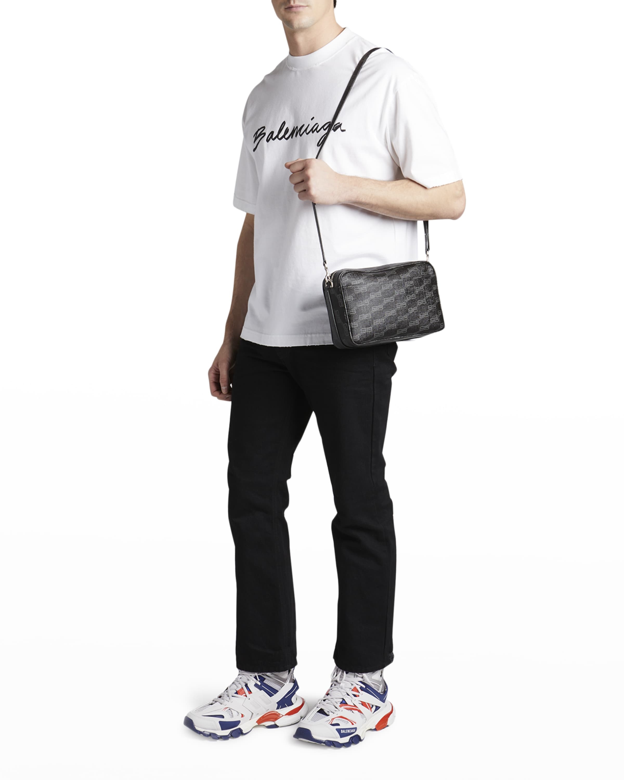 BALENCIAGA Men's Signature Monogram Camera Crossbody Bag REVERSIBLE