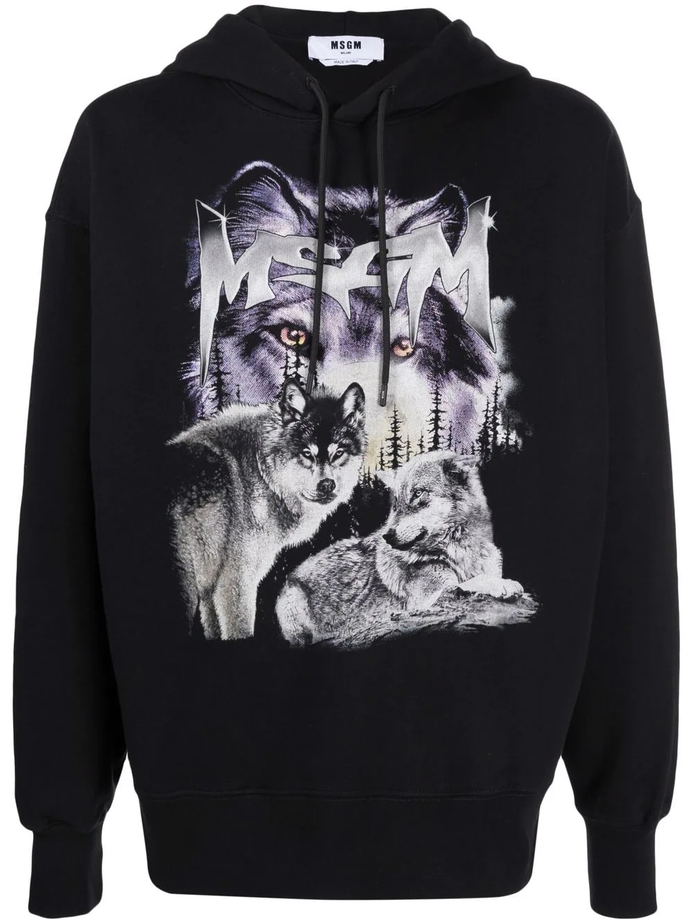 wolf-print long-sleeve hoodie - 1