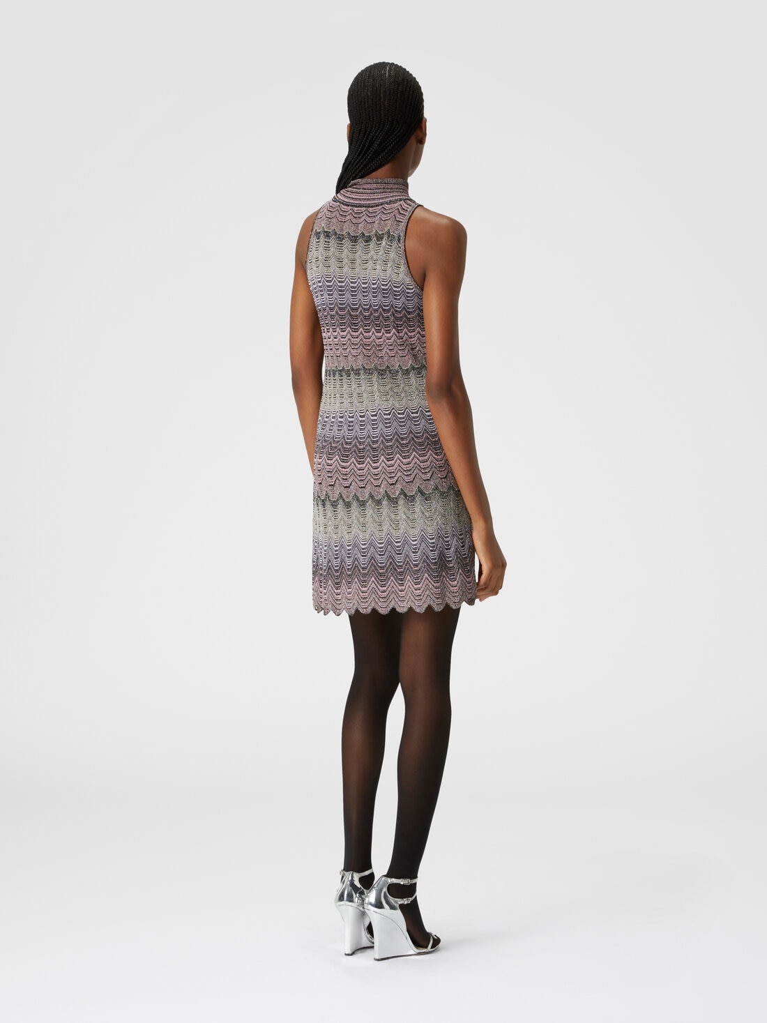 Sleeveless mini-dress with lamé Greek motif - 3
