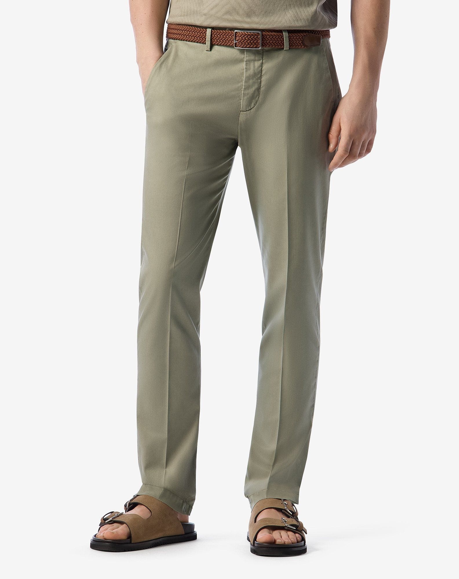 Khaki stretch gabardine chinos - 3