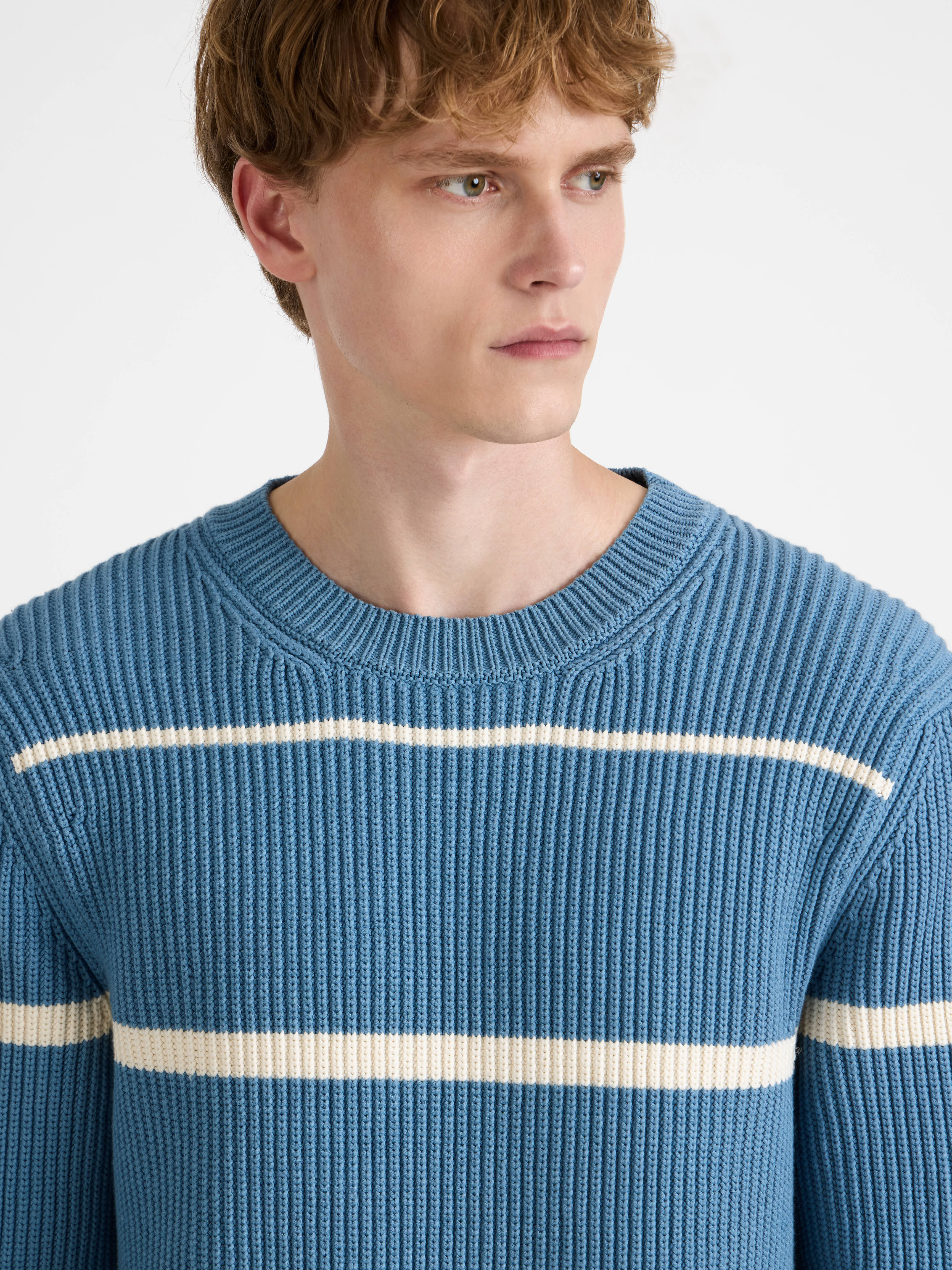 KNITTED STRIPED JUMPER TOP IN STEEL BLUE - 7