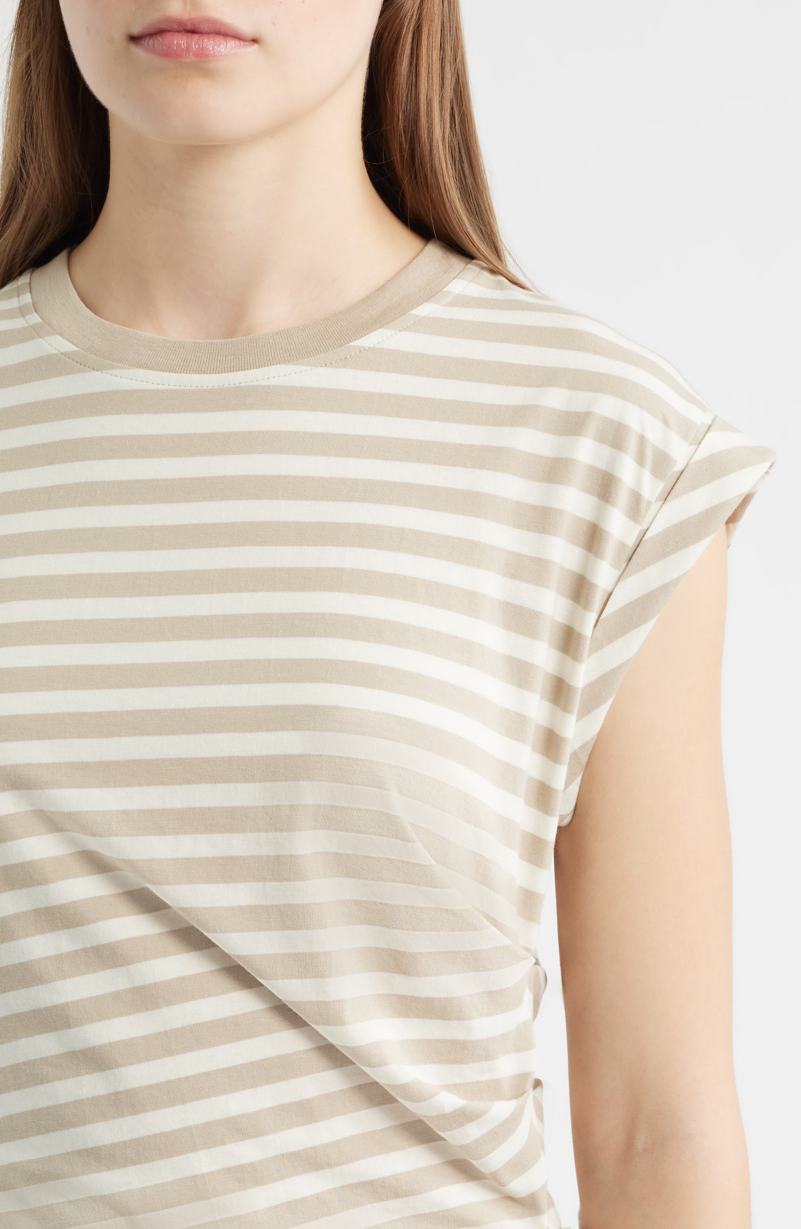 BOSS Epka Stripe Cotton Muscle T-Shirt in Pumice Stripe at Nordstrom - 4