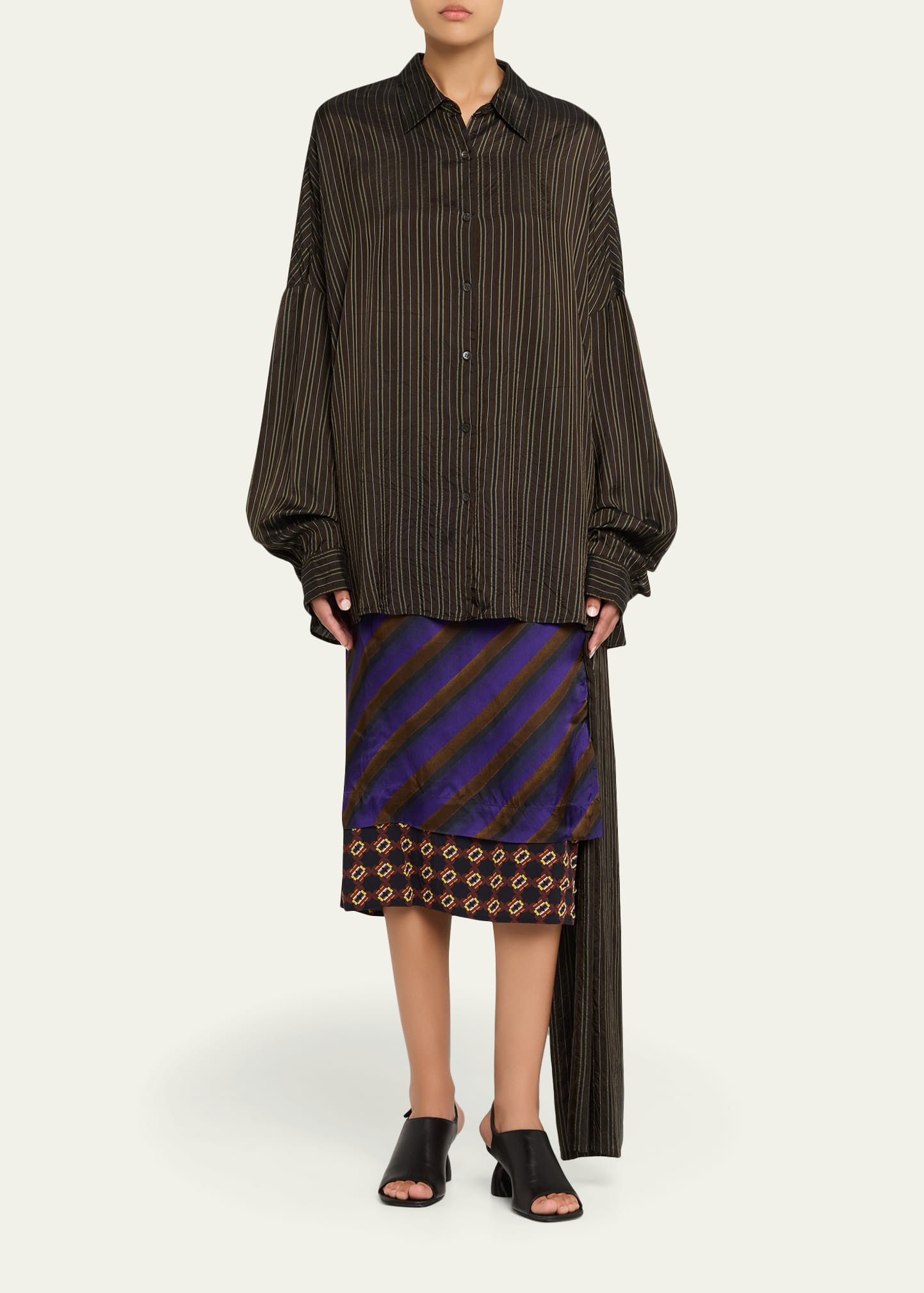 Casia Crinkled Stripe Button-Front Blouse - 2