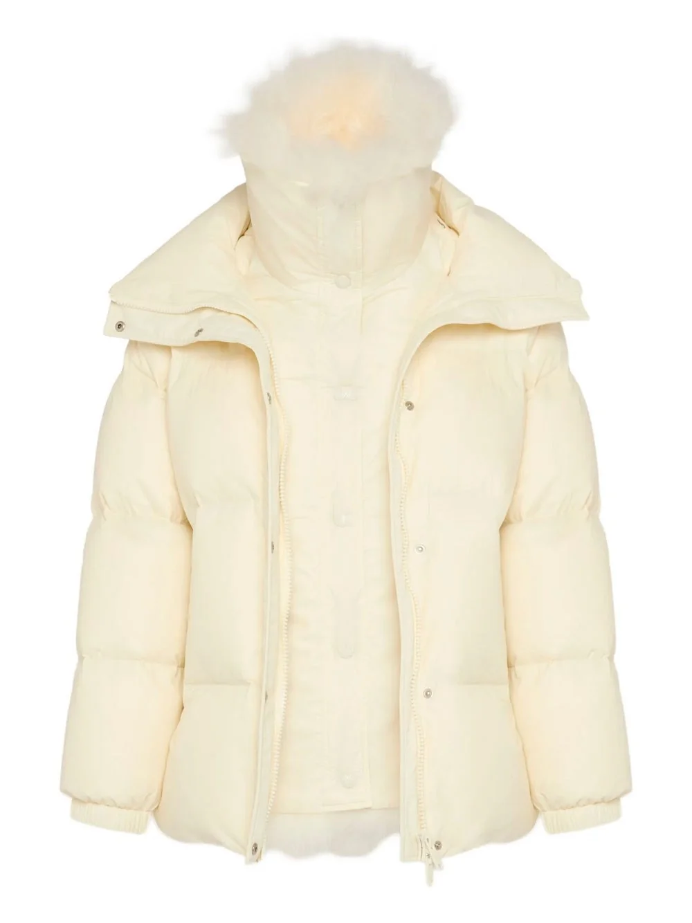 YS ARMY COLLECTION: MEDIUM LENGTH DOWN JACKET WITH REMOVABLE LAMB WOOL TRIM - 1
