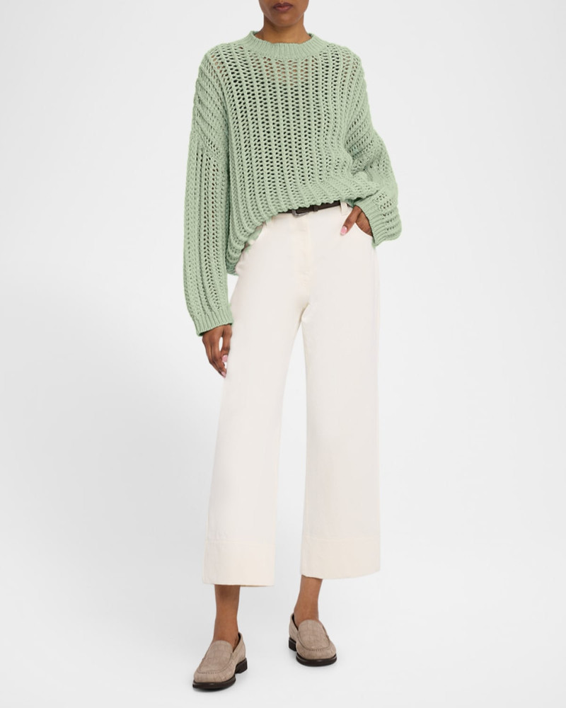 Open-Work Retro Crewneck Cashmere Sweater 2