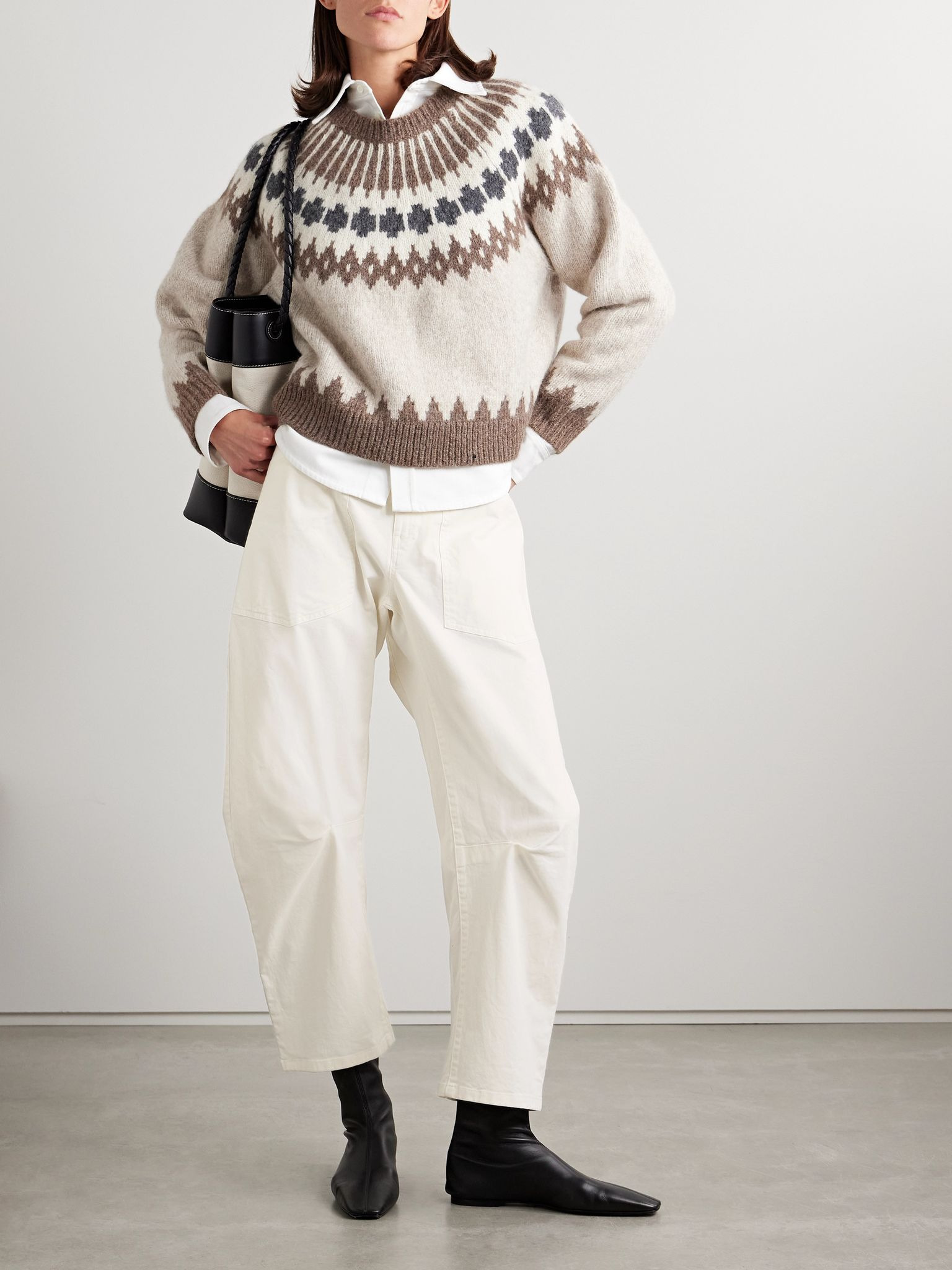 Shon cotton-blend twill barrel-leg pants Ivory - 2
