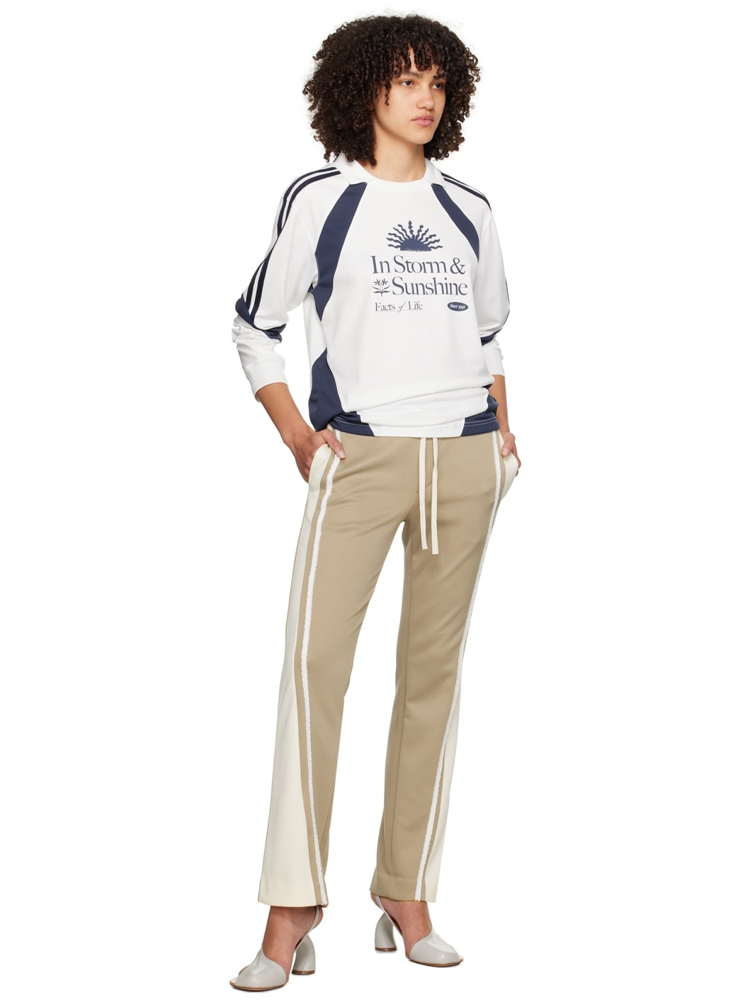 Beige & Off-White Flared Tape Track Pants - 4