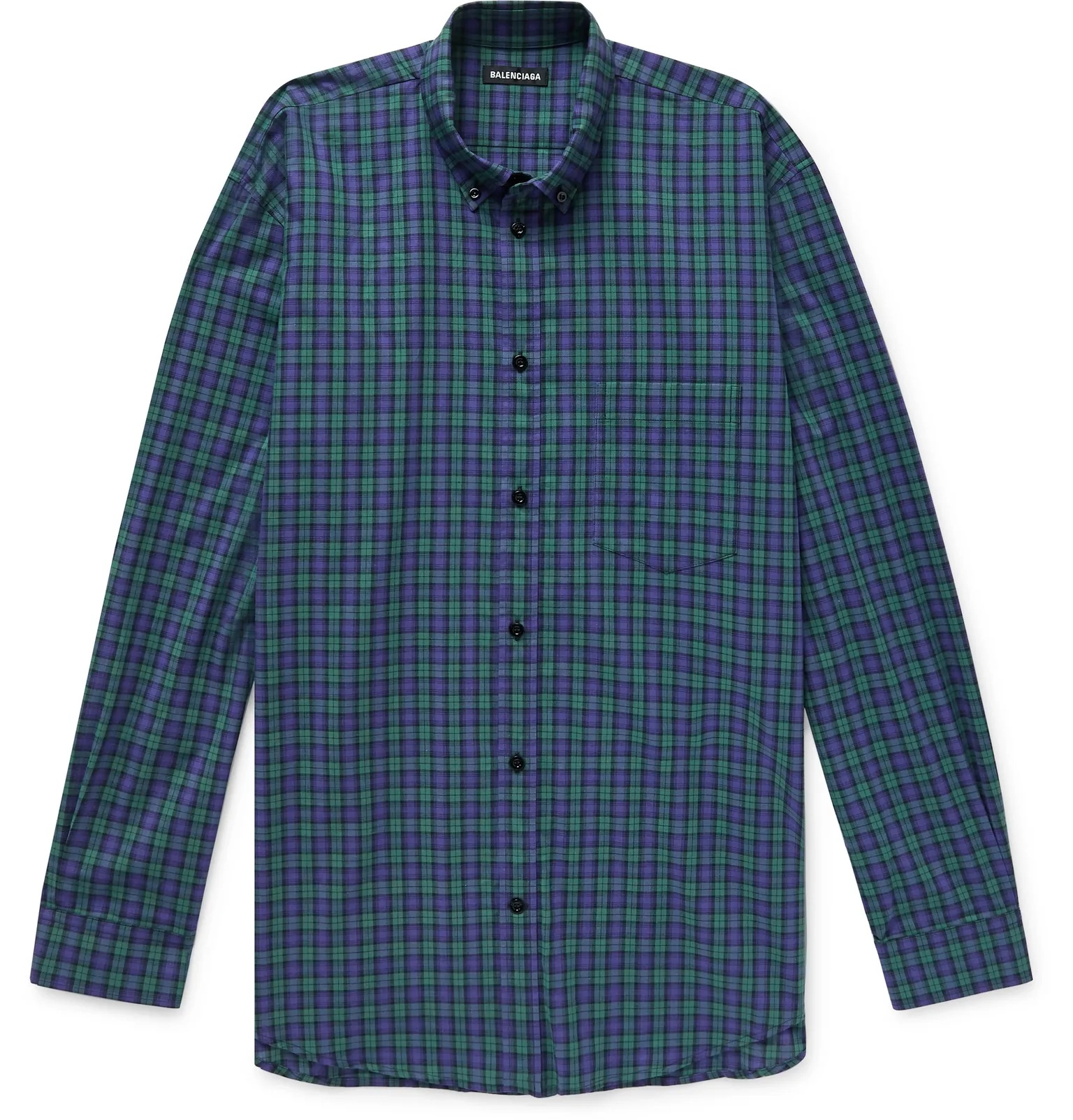 Oversized Button-Down Collar Logo-Print Checked Cotton-Poplin Shirt - 1