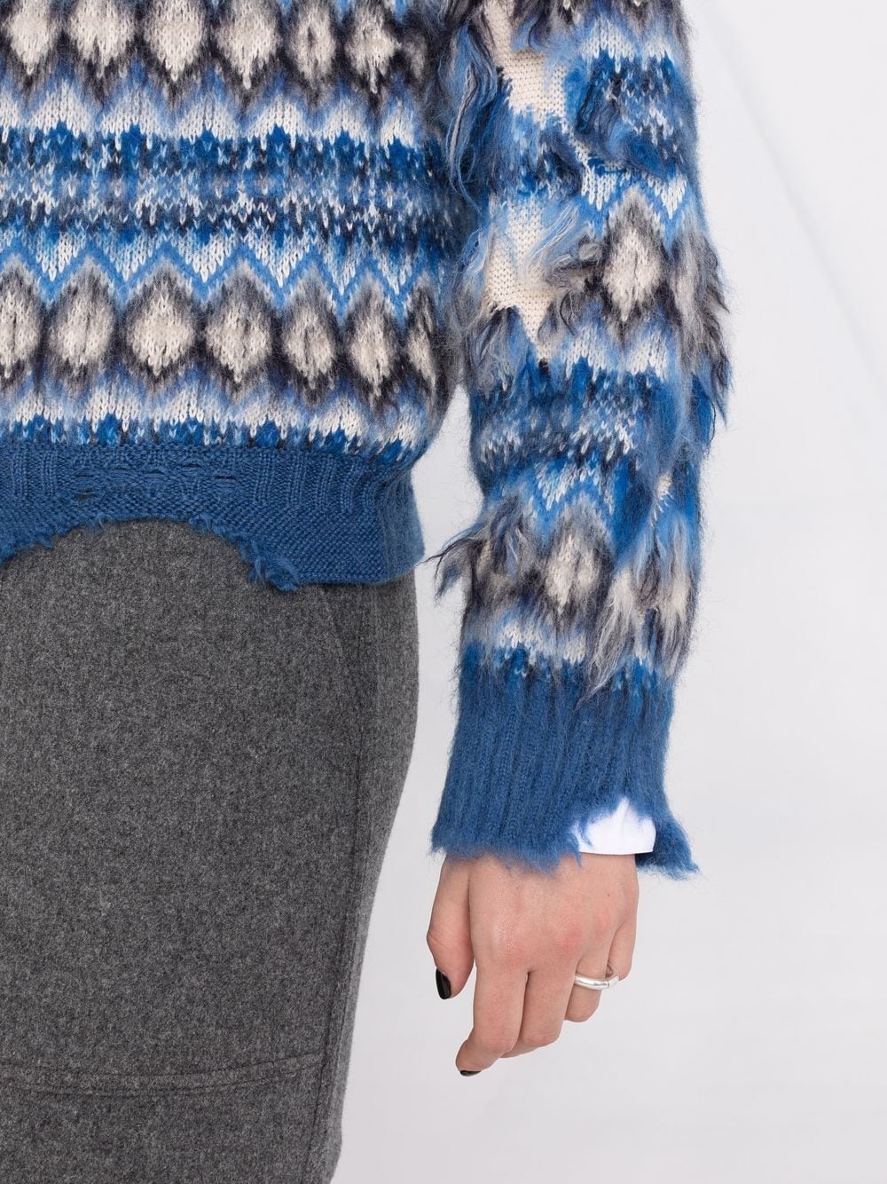 jacquard distressed knitted jumper - 5