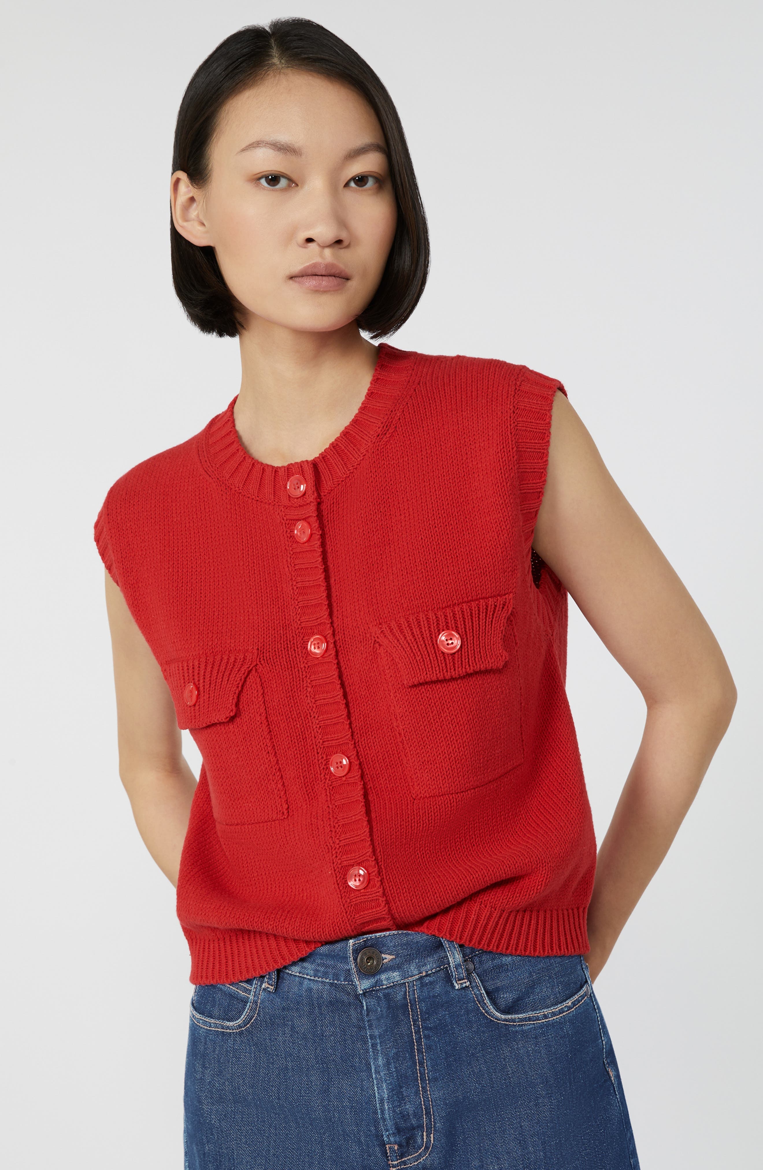 Weekend Max Mara Caprara Cotton Blend Sweater Vest in Red at Nordstrom - 3