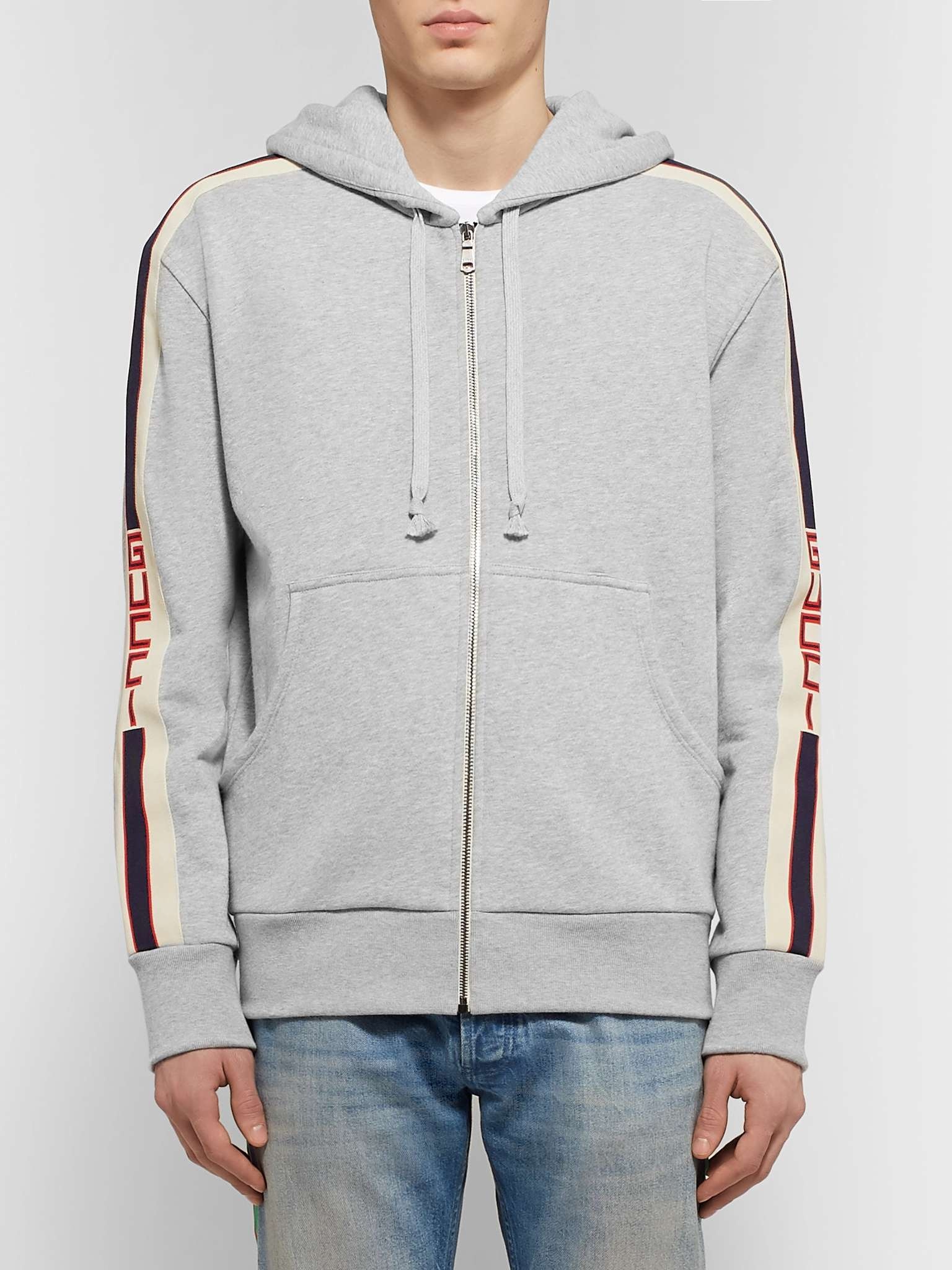 Logo Webbing-Trimmed Loopback Cotton-Jersey Zip-Up Hoodie - 4